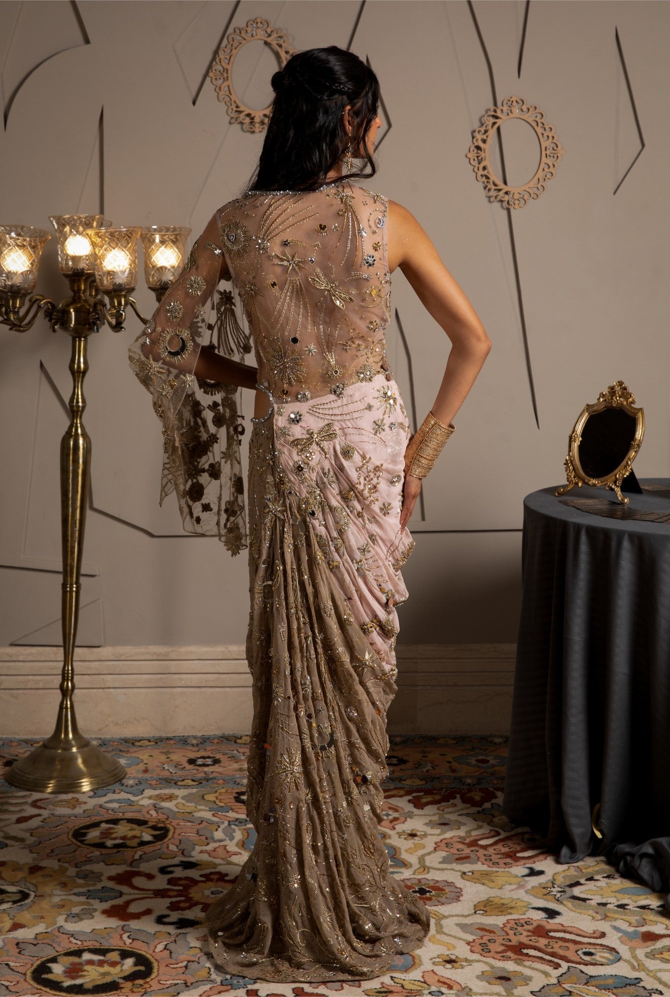Nysa – pink georgette saree, bisouNYC