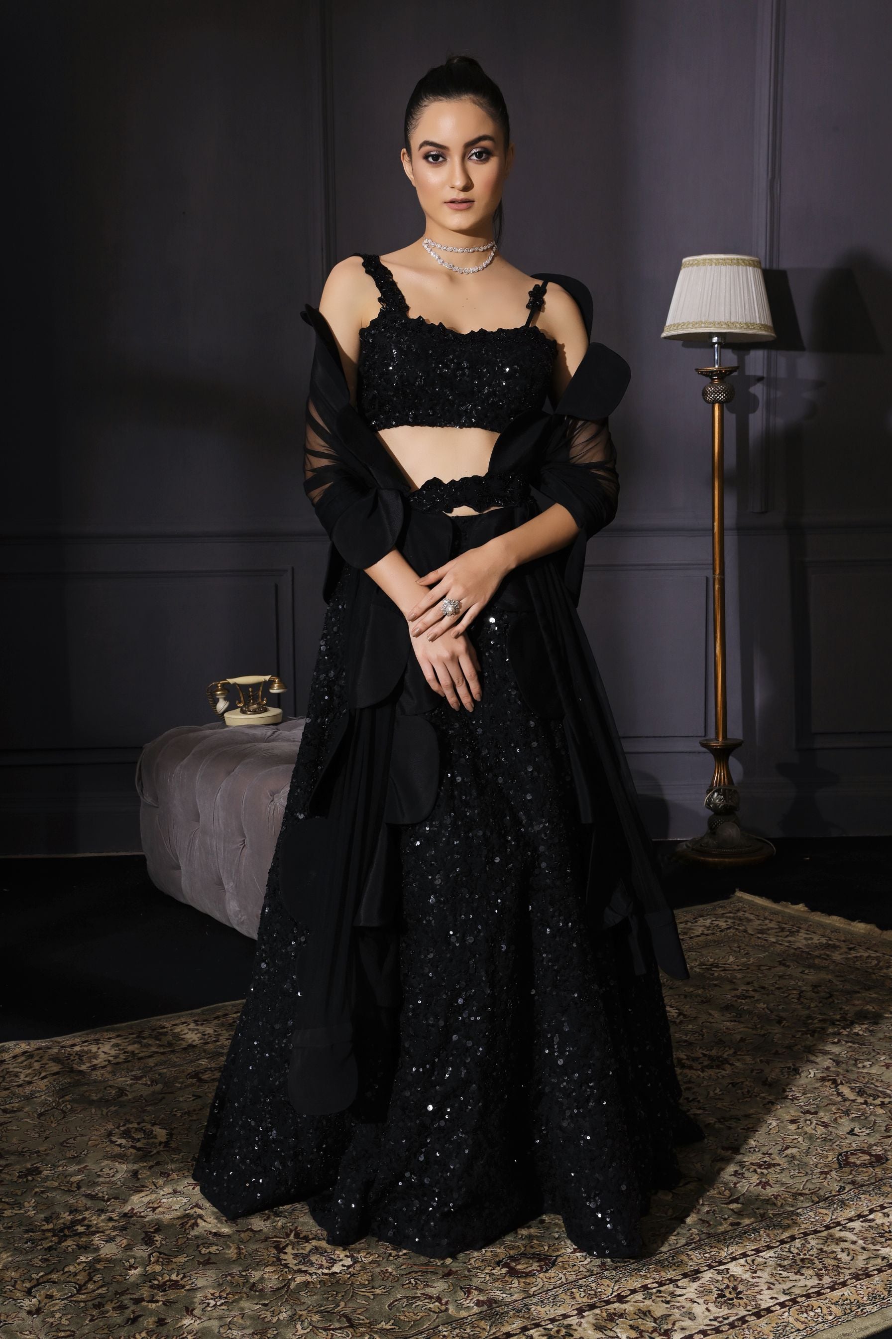 Palna – black organza lehenga, bisouNYC