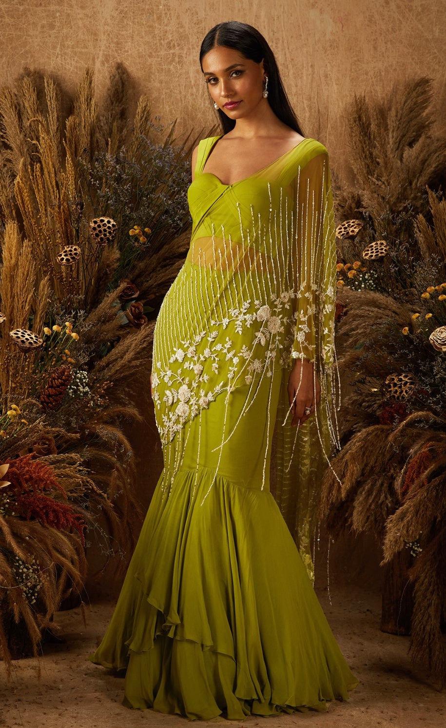 Peri – green crepe lehenga, bisouNYC