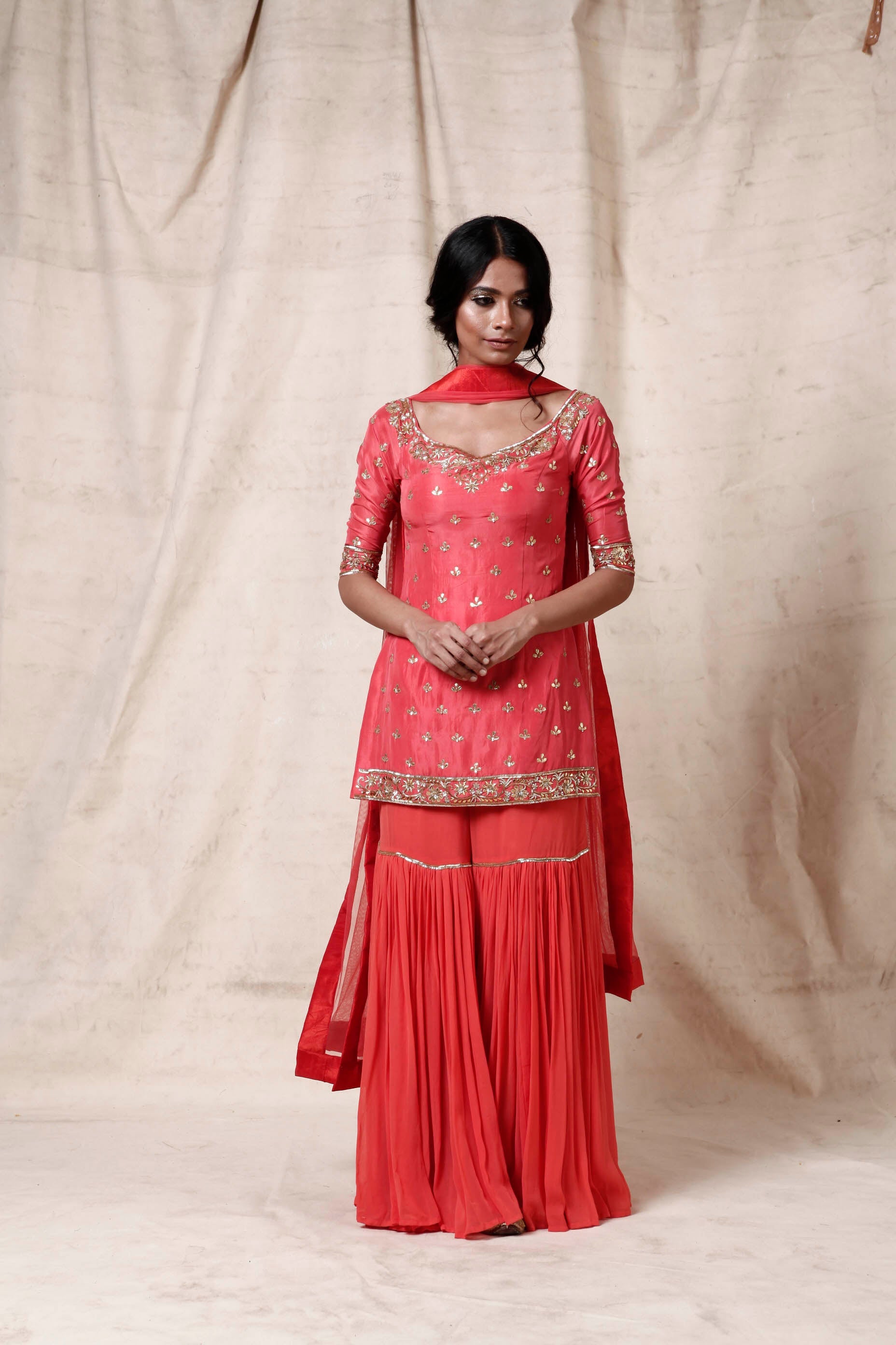 Preeti – coral georgette suit, bisouNYC
