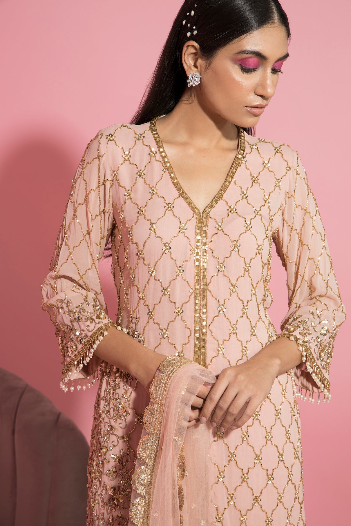 Raashi – pink suit, bisouNYC
