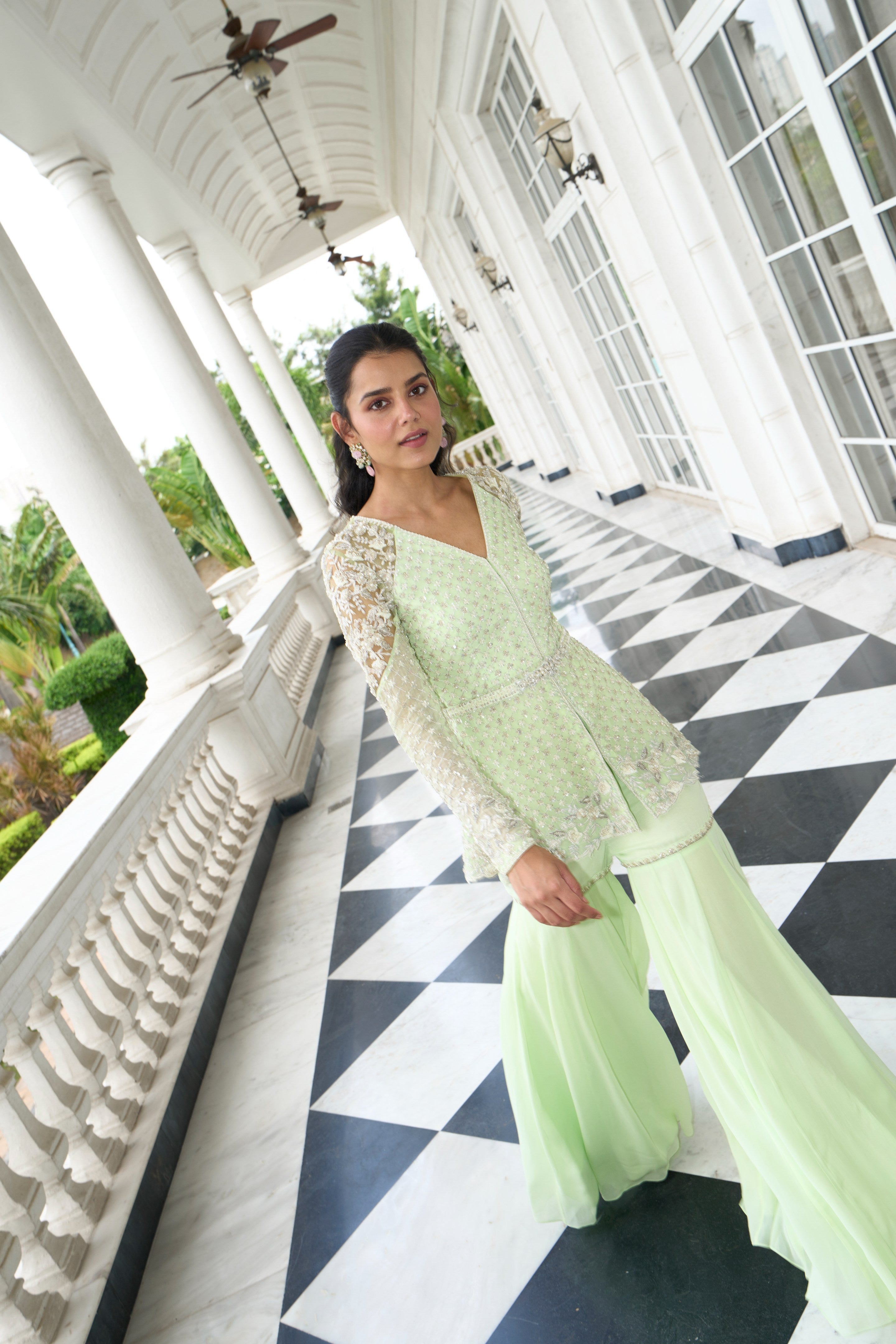 Rehana – green georgette suit, bisouNYC