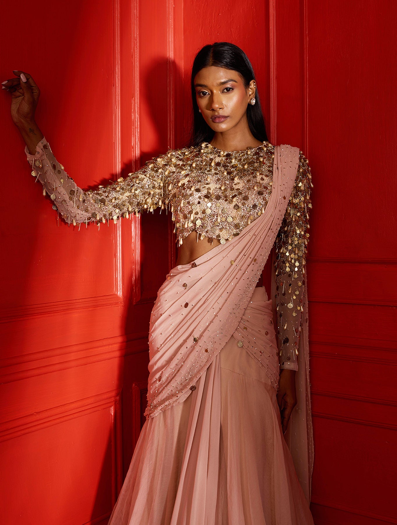 Rene – beige organza lehenga, bisouNYC
