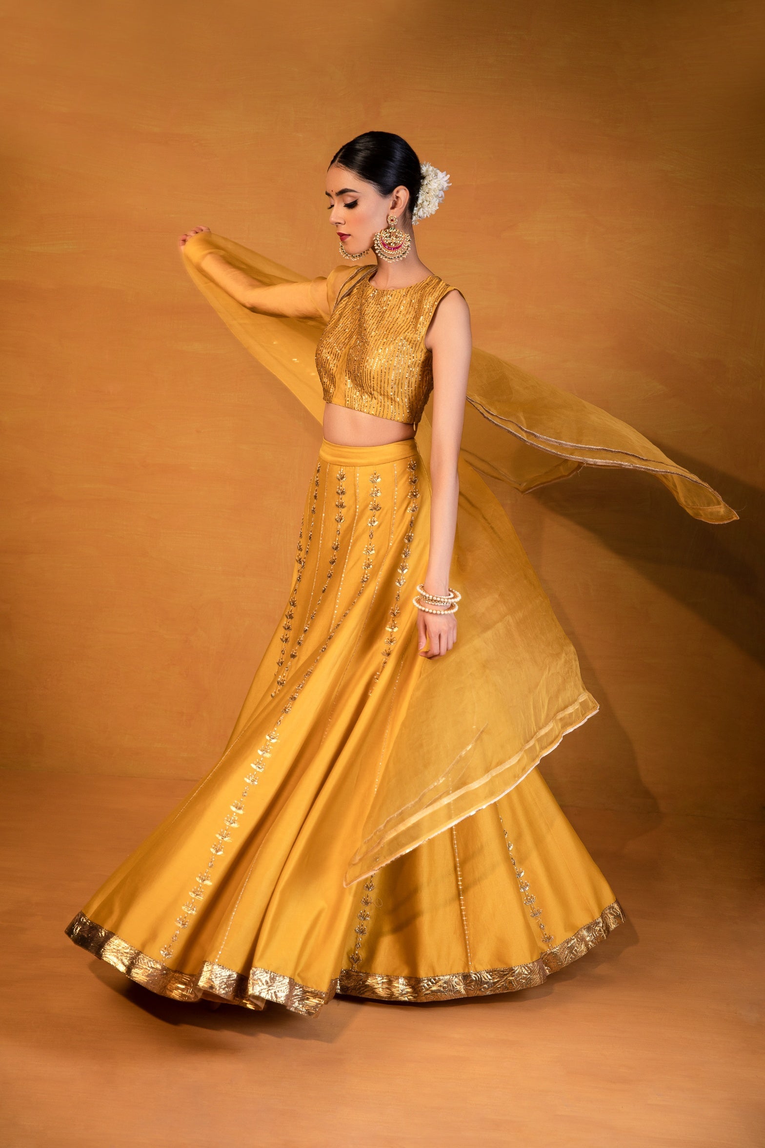 Reva – mustard organza lehenga, bisouNYC