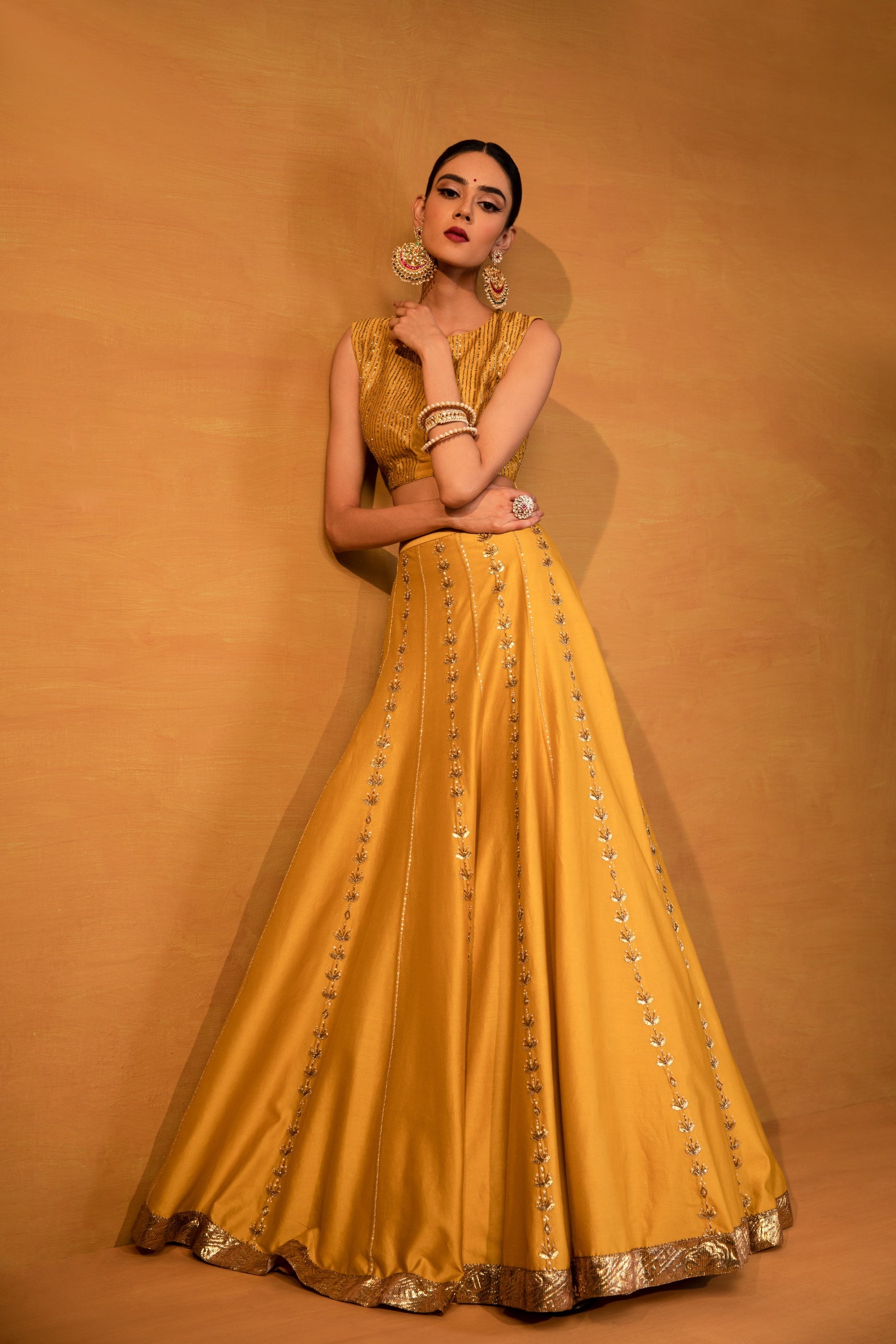 Reva – mustard organza lehenga, bisouNYC