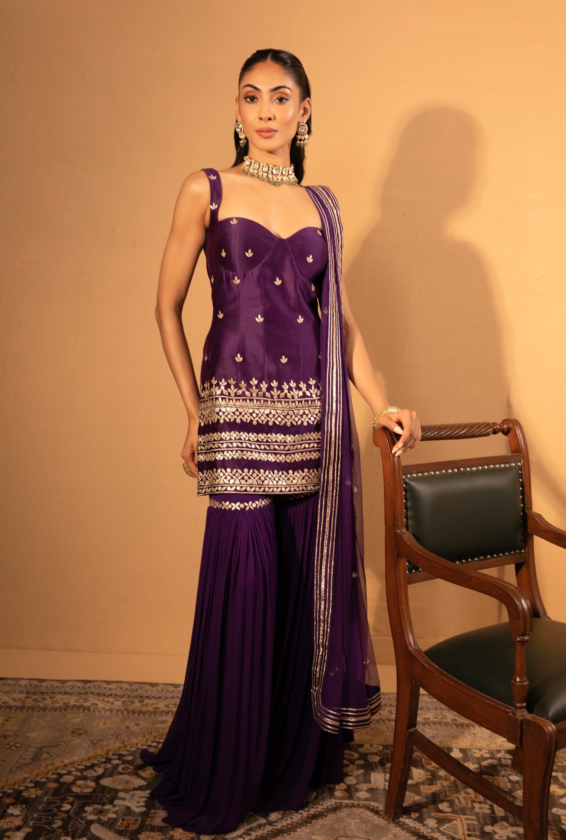 Rita – champagne georgette suit, bisouNYC