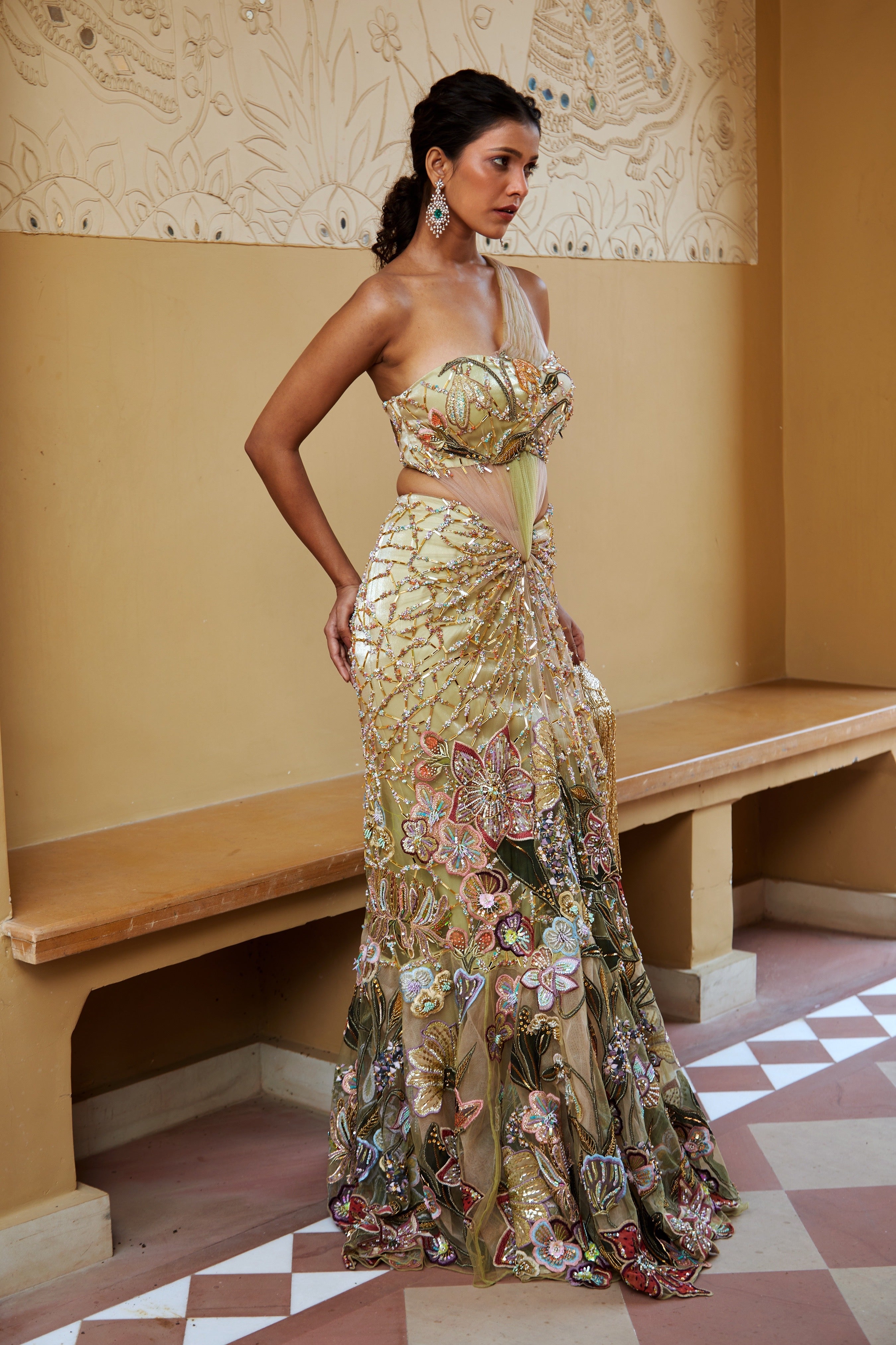 Ritvi – green georgette lehenga, bisouNYC