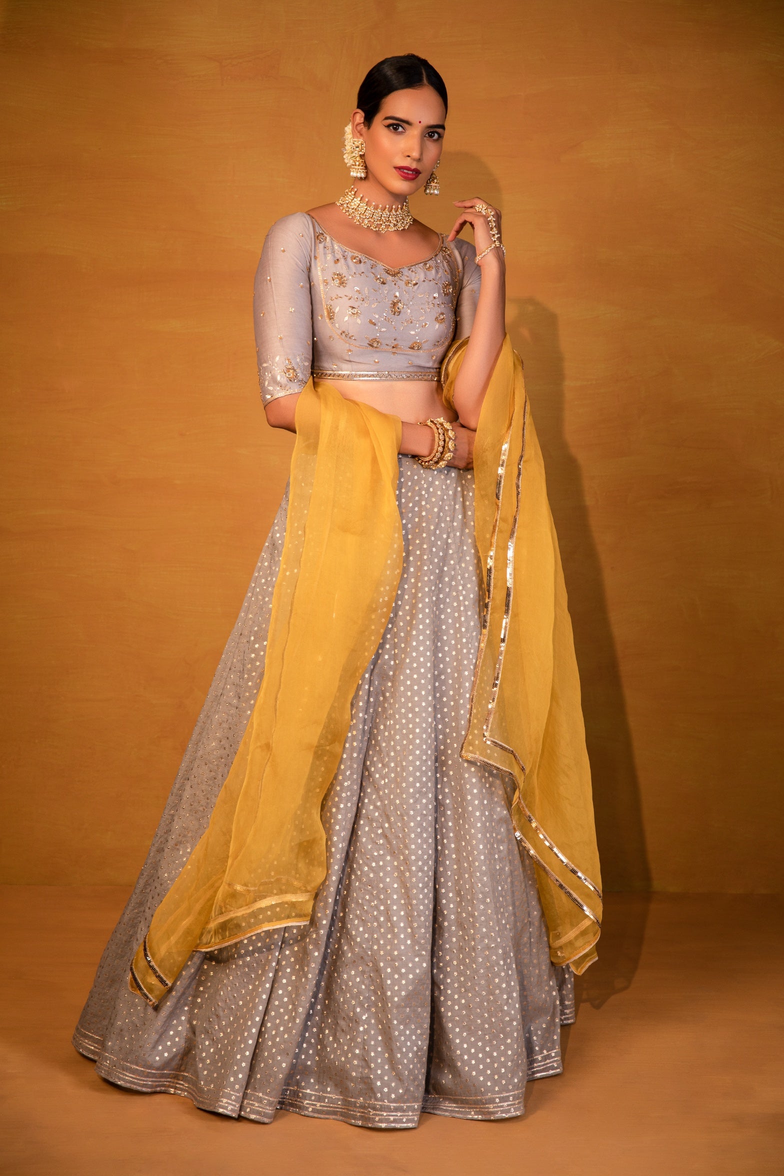 Roopa – grey organza lehenga, bisouNYC
