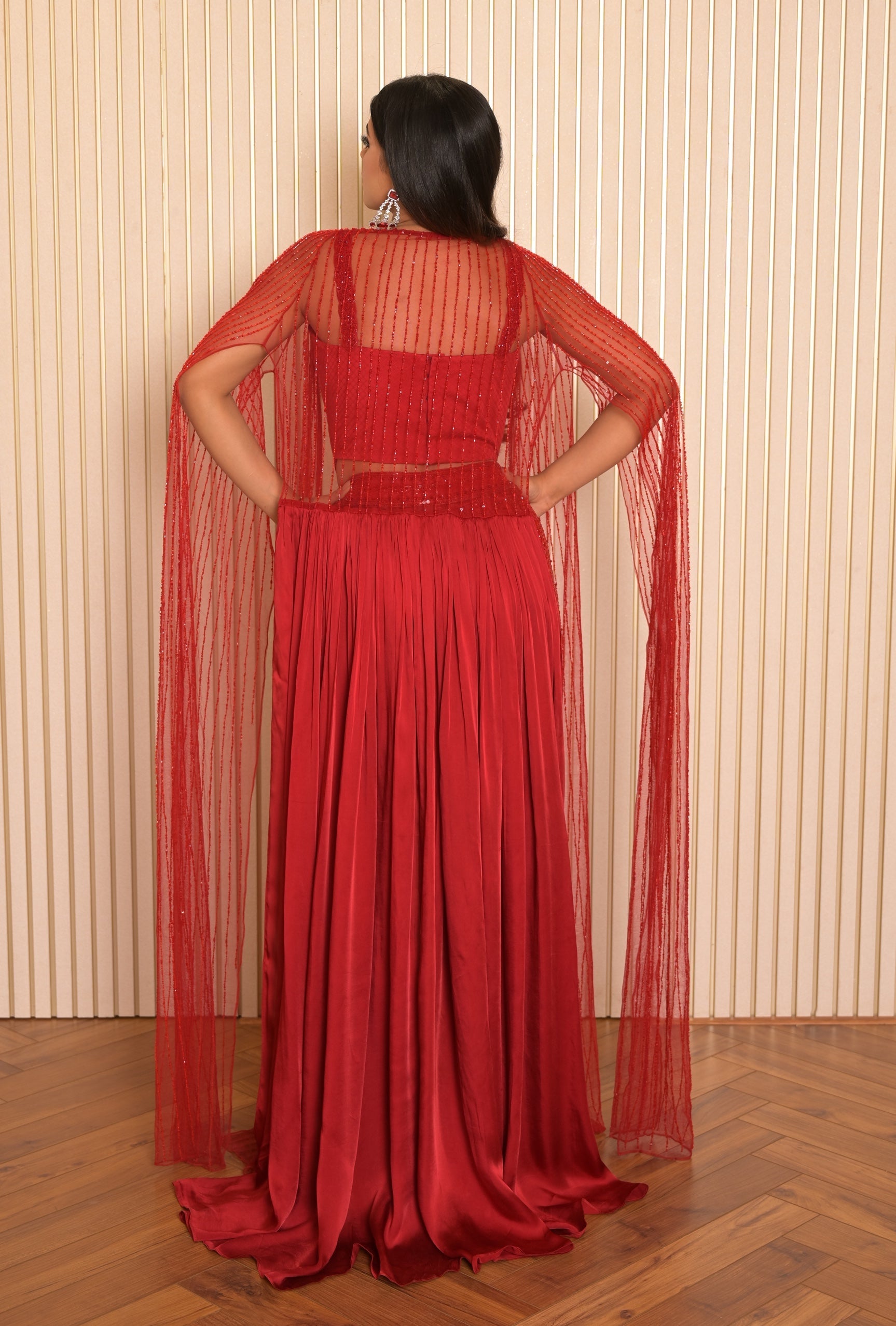 Rosie – red georgette suit, bisouNYC