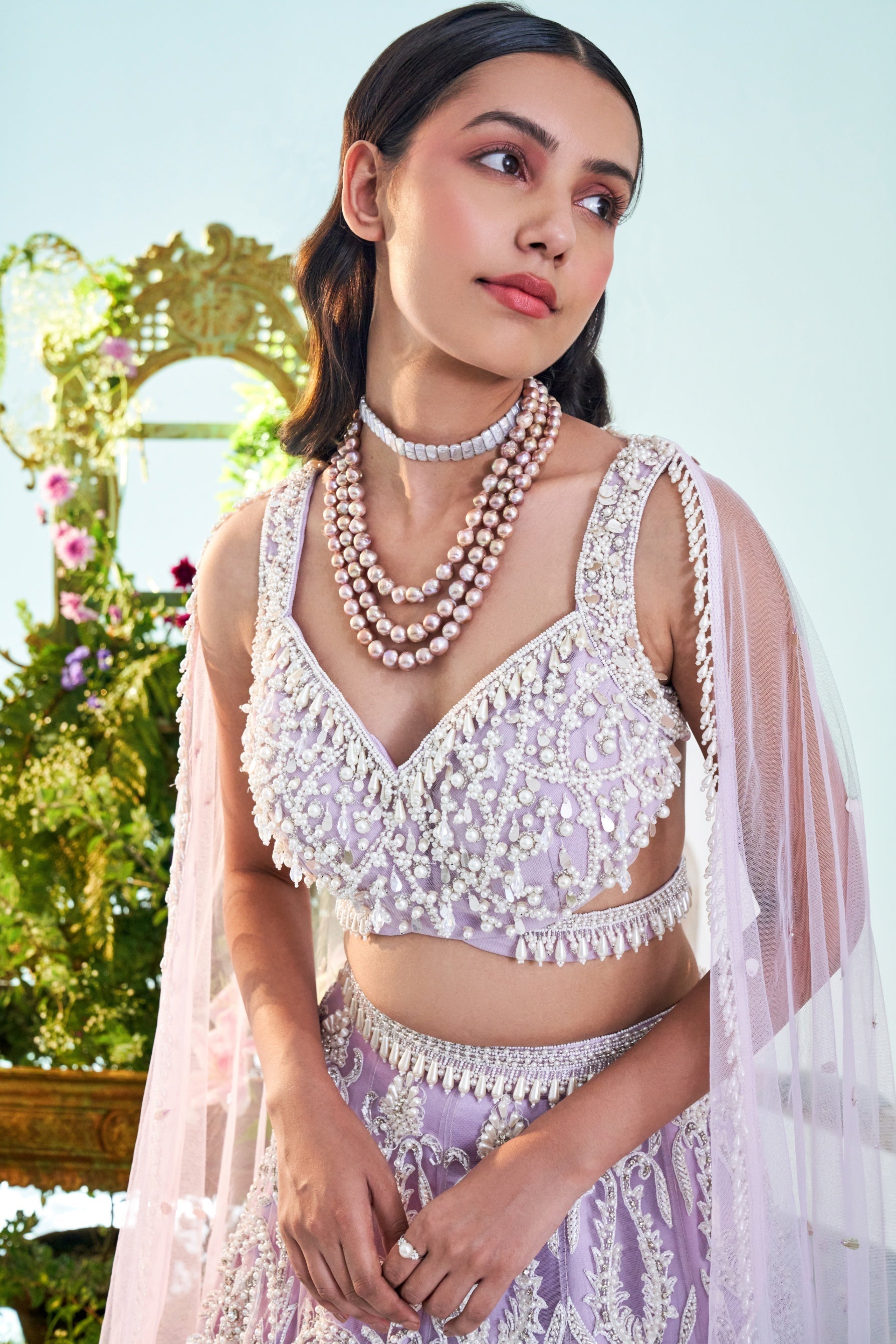 Ruby – lilac organza lehenga, bisouNYC