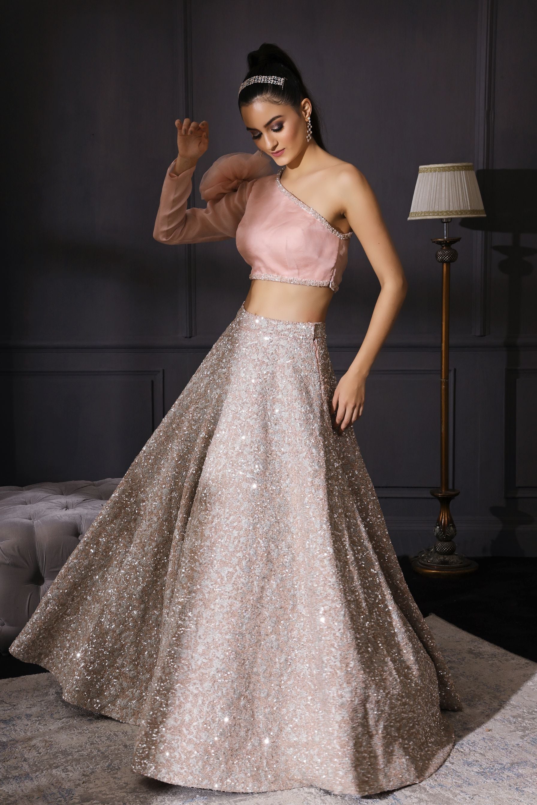 Rupali – champagne organza lehenga, bisouNYC