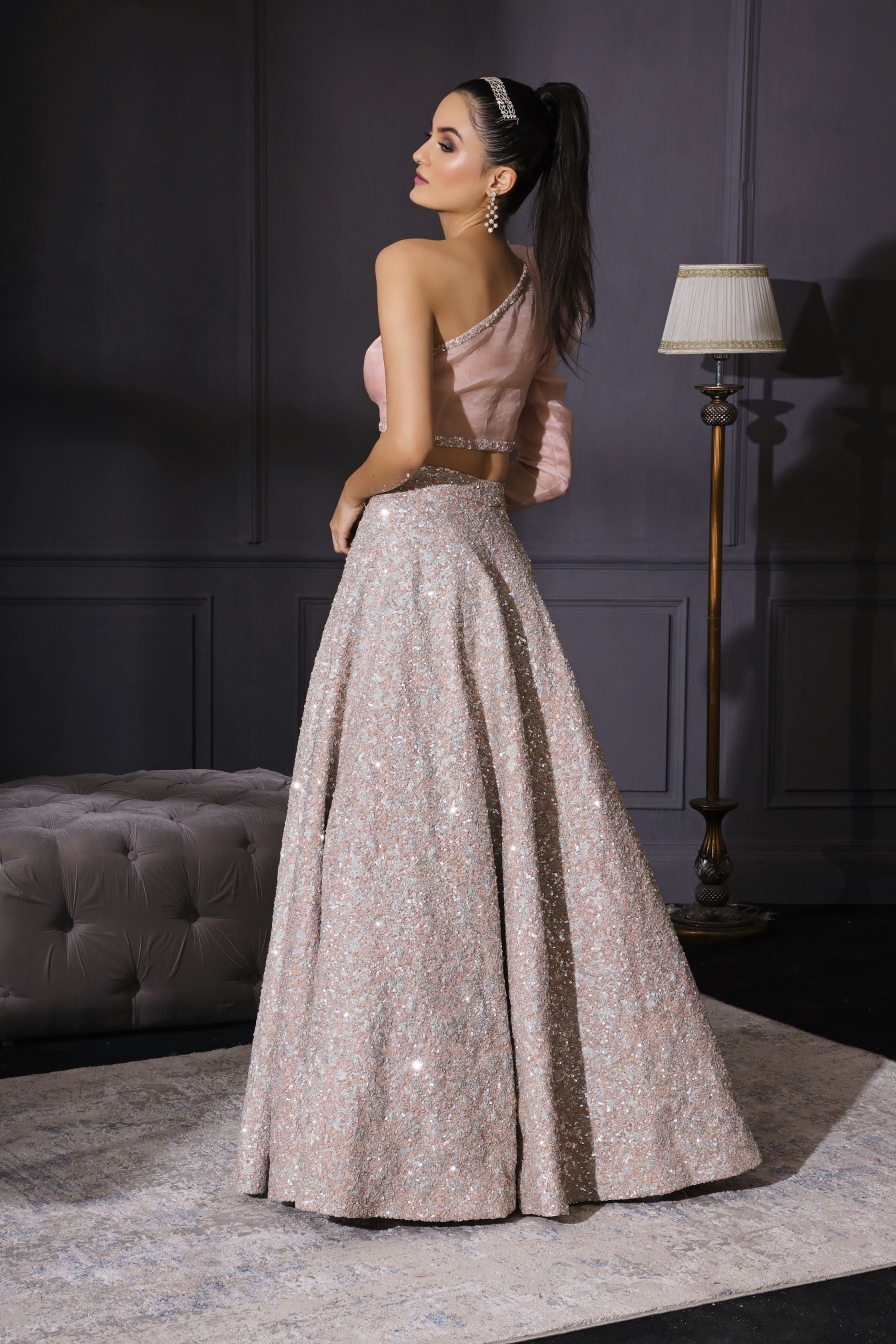 Rupali – champagne organza lehenga, bisouNYC