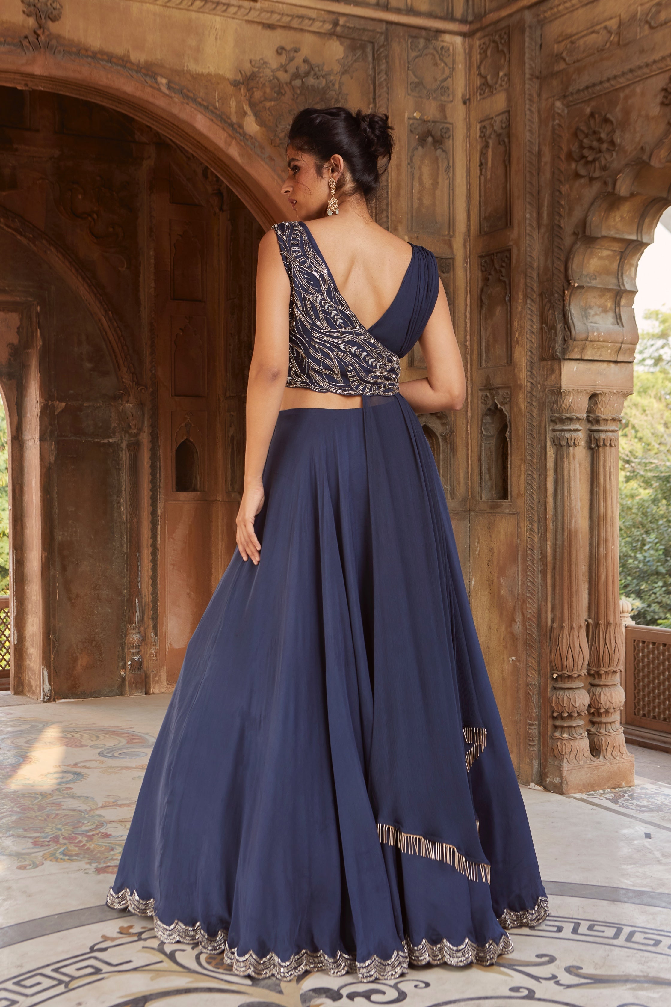 Sahara – navy organza lehenga, bisouNYC