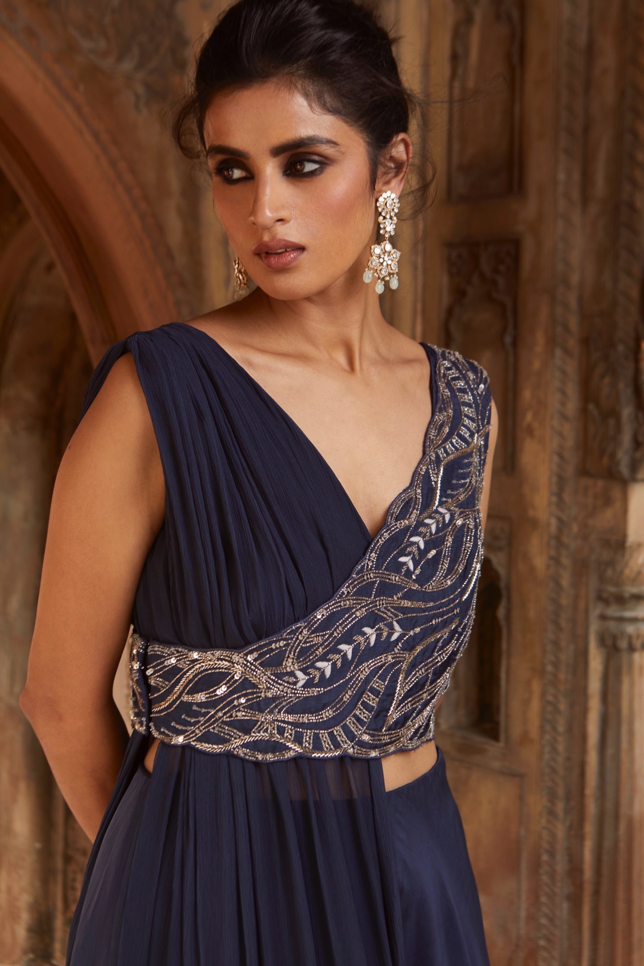 Sahara – navy organza lehenga, bisouNYC