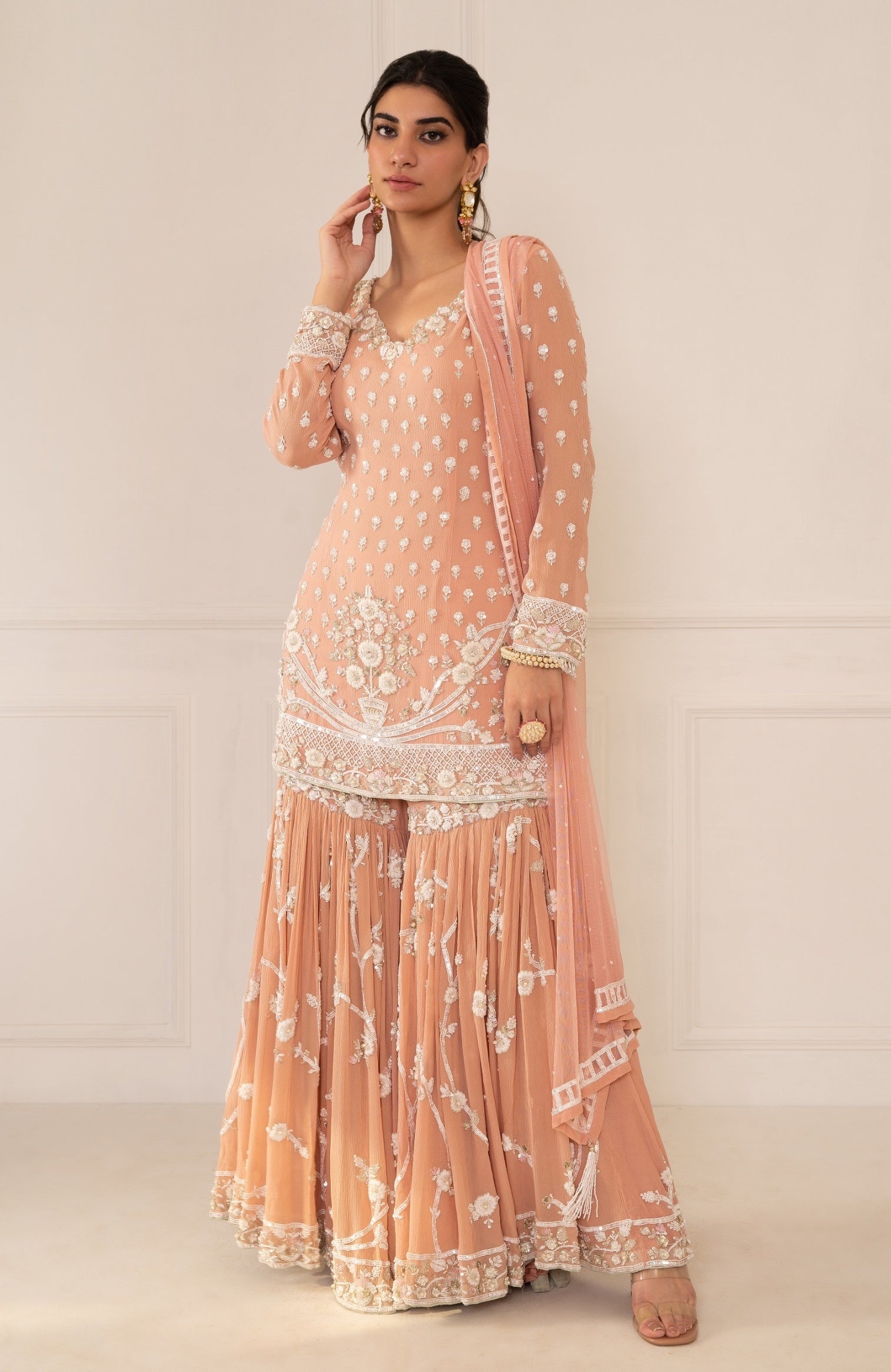 Sahiba – peach silk suit, bisouNYC