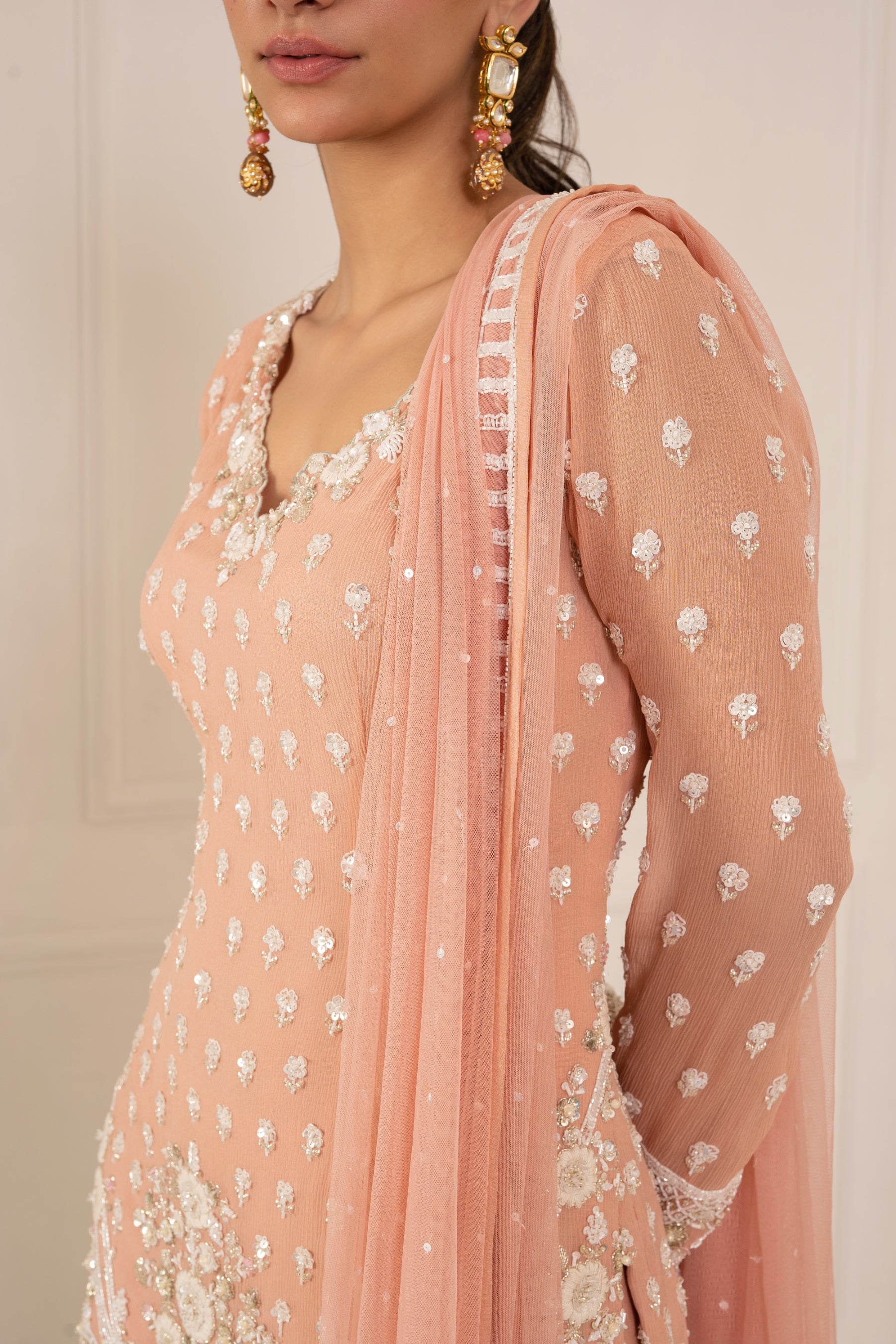 Sahiba – peach silk suit, bisouNYC