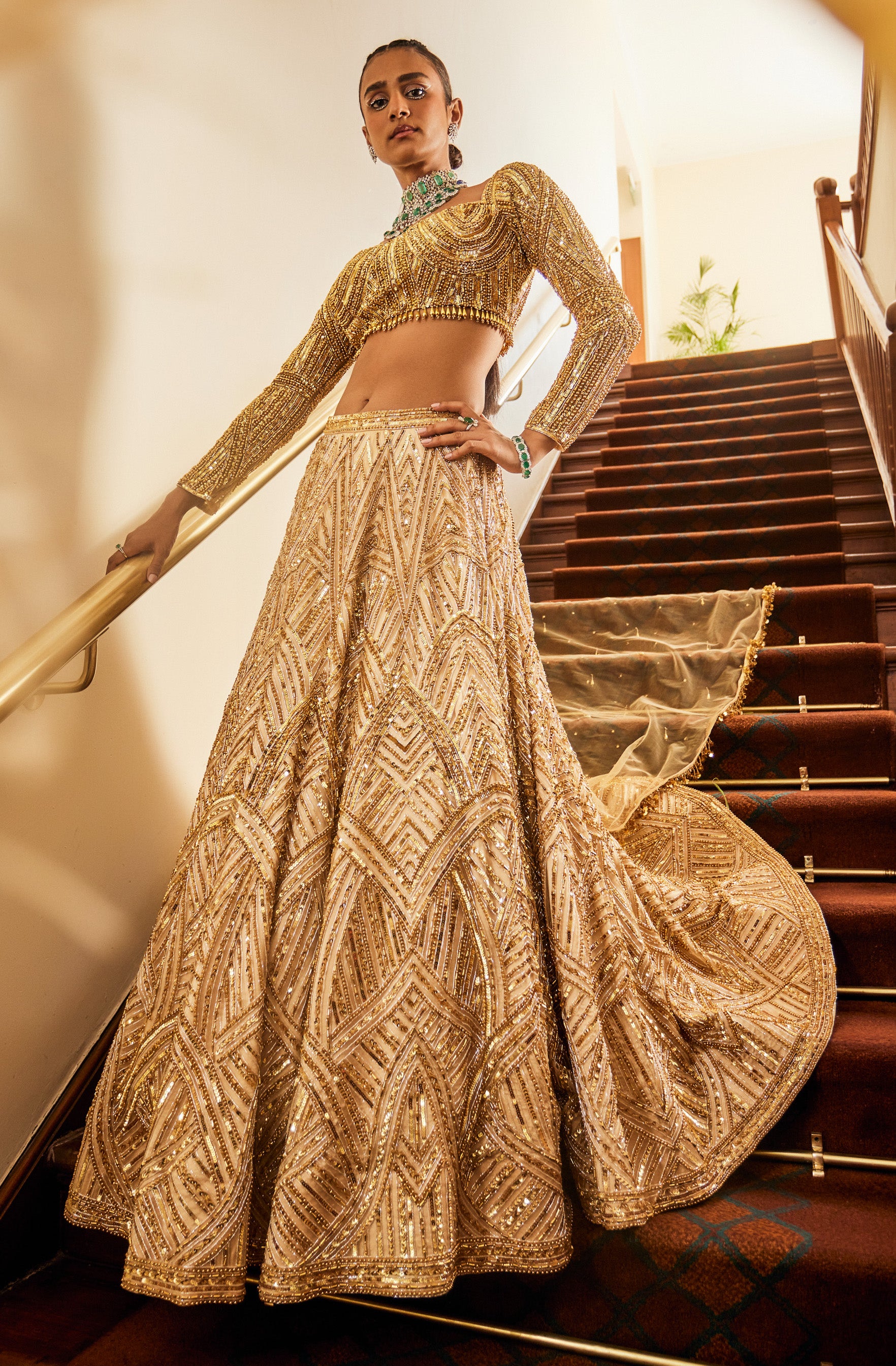 Sara – gold net lehenga, bisouNYC