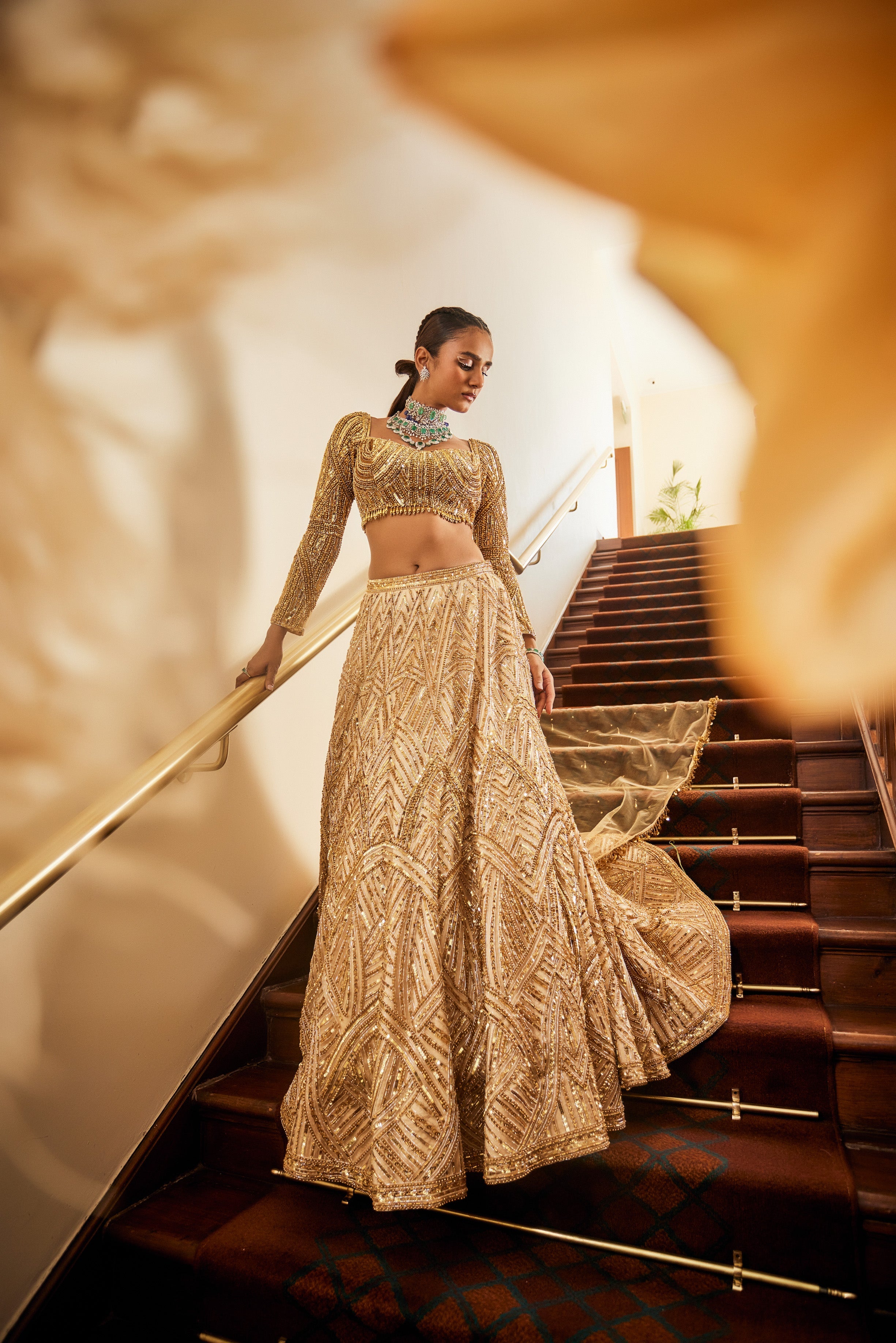 Sara – gold net lehenga, bisouNYC