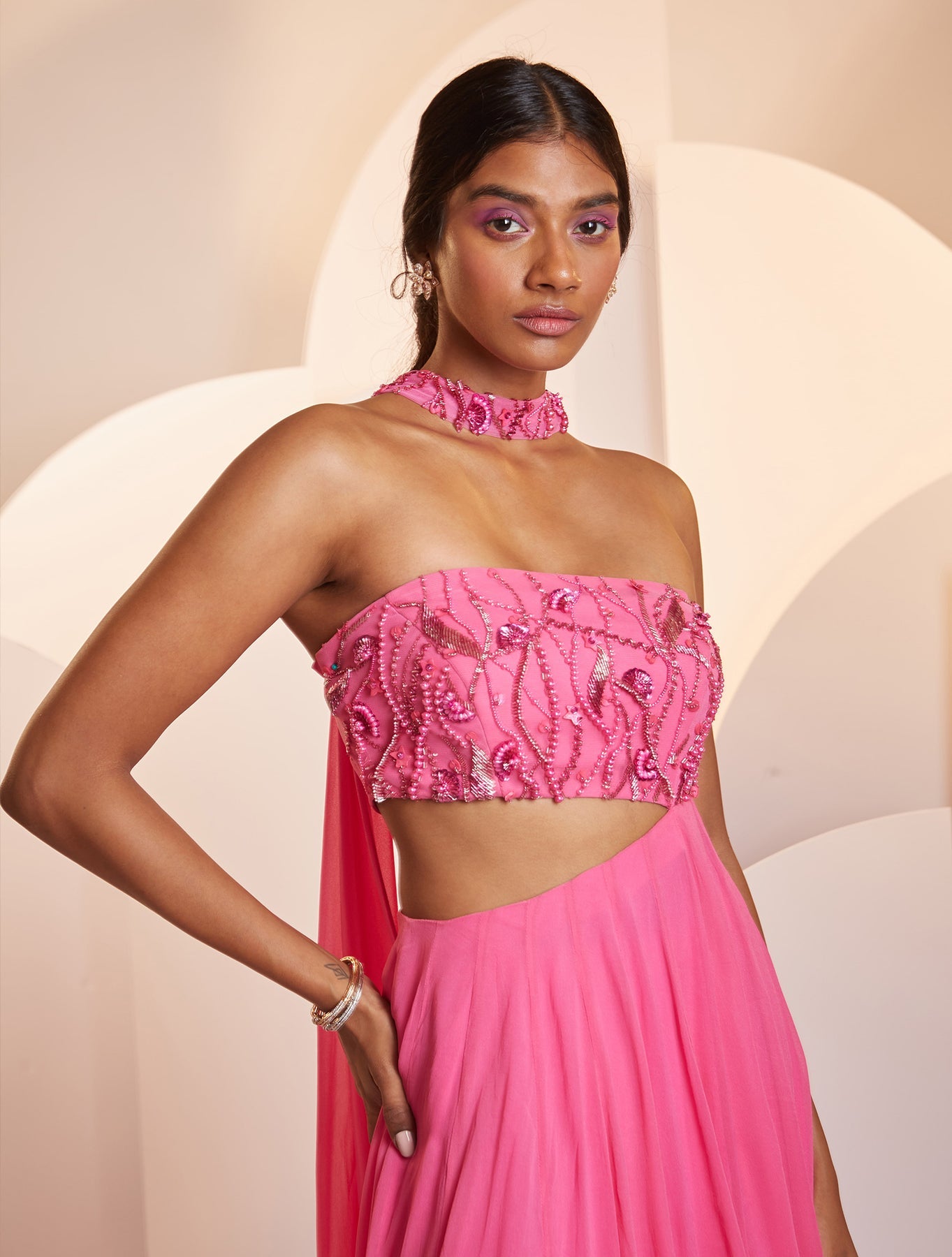 Selena – pink crepe suit, bisouNYC