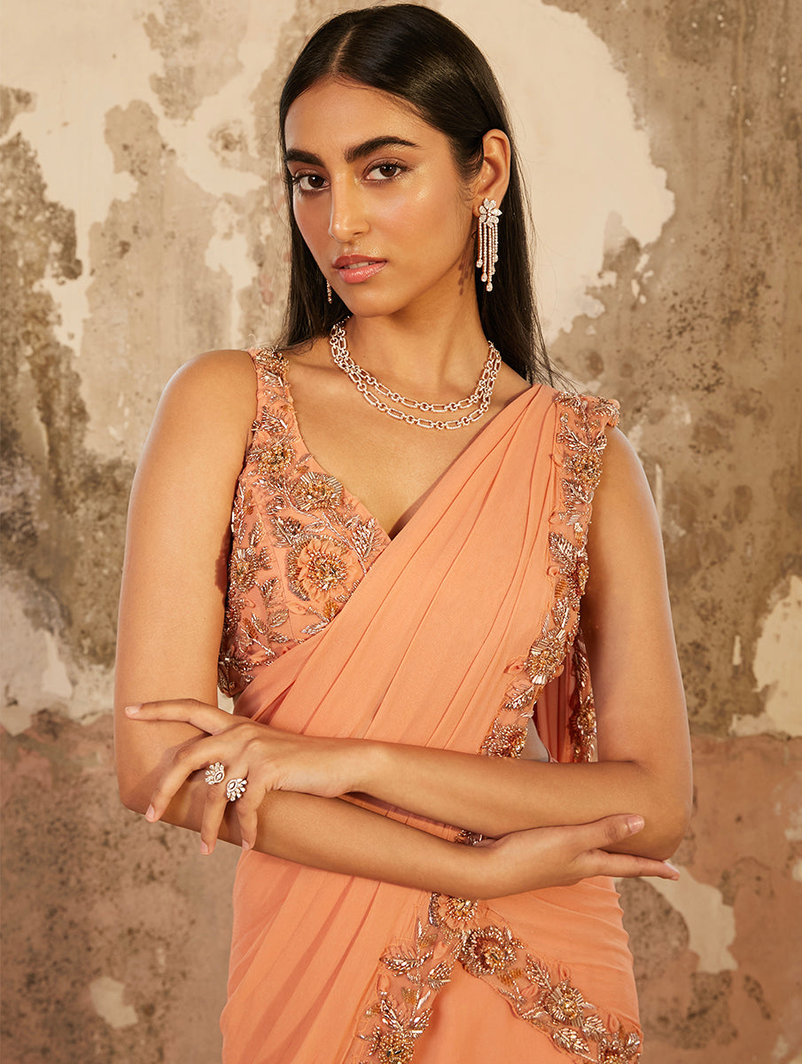 Serena – peach georgette lehenga, bisouNYC