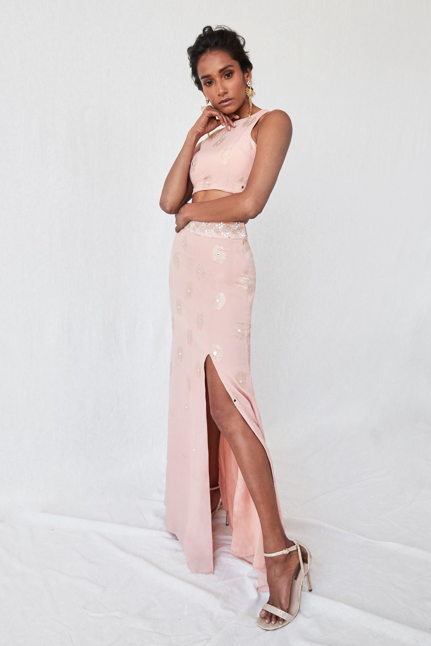 Shanti – nude crepe outfit, bisouNYC