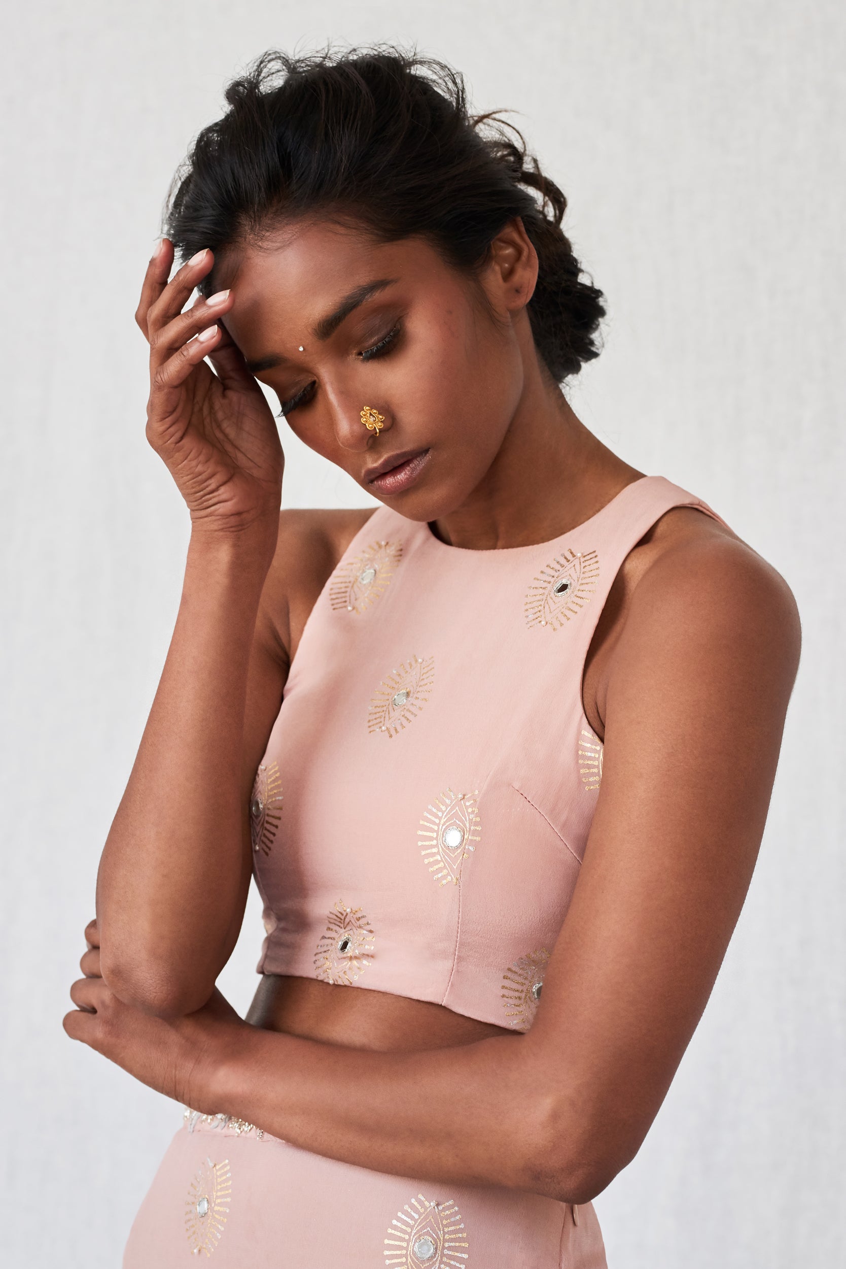 Shanti – nude crepe outfit, bisouNYC