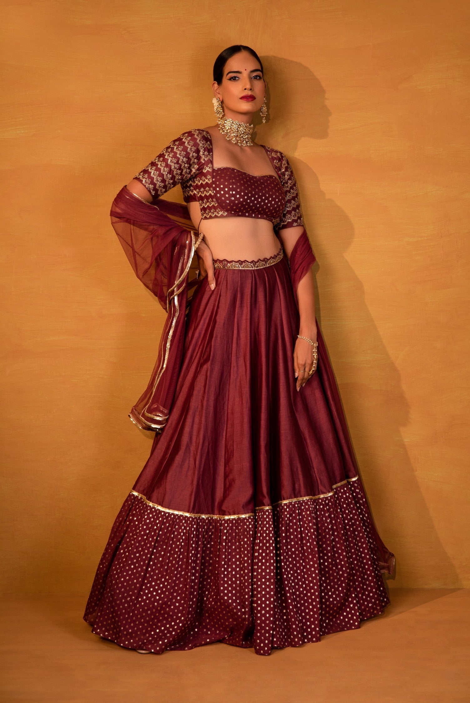 Sheila – wine net lehenga, bisouNYC