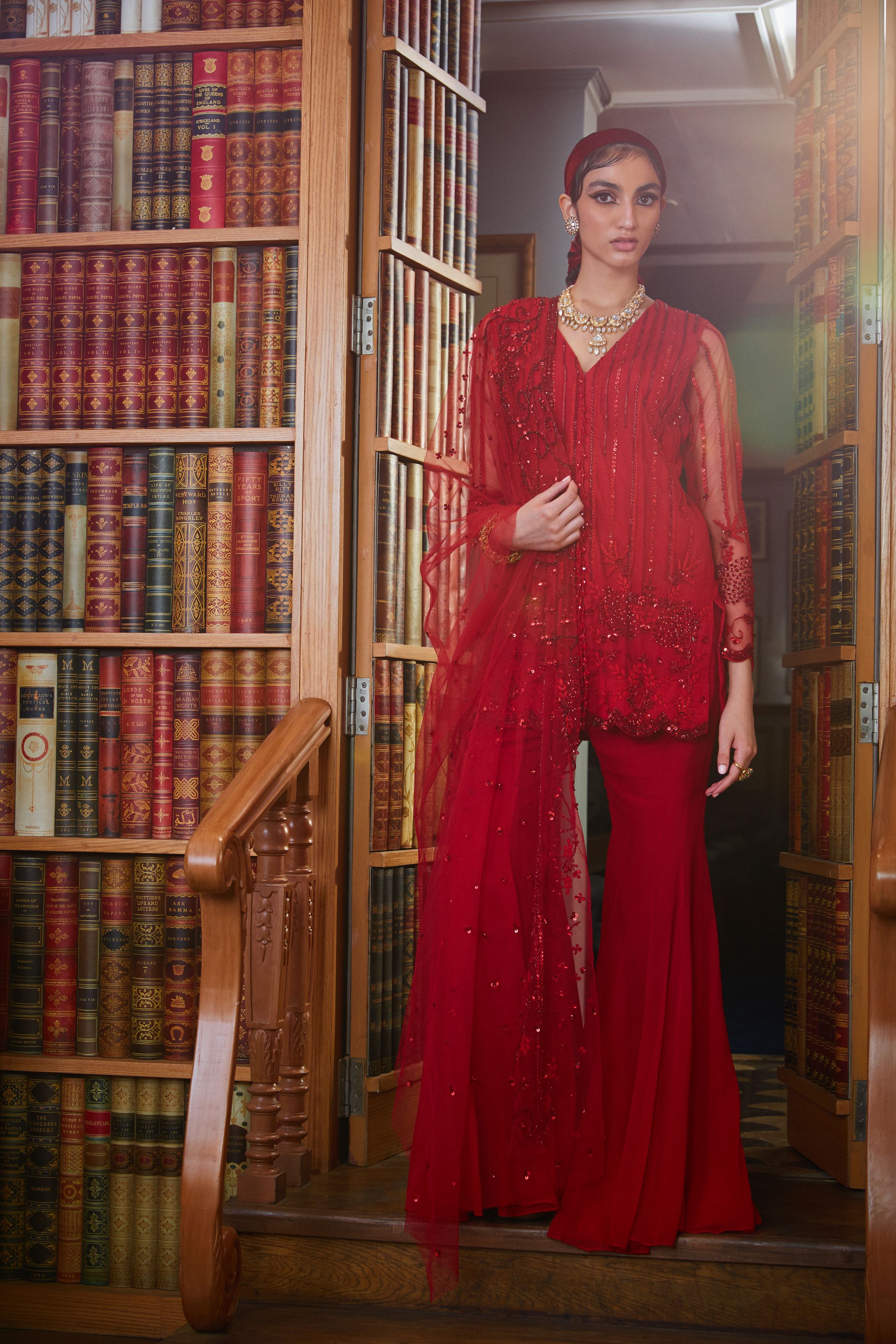 Shruthi – red georgette suit, bisouNYC