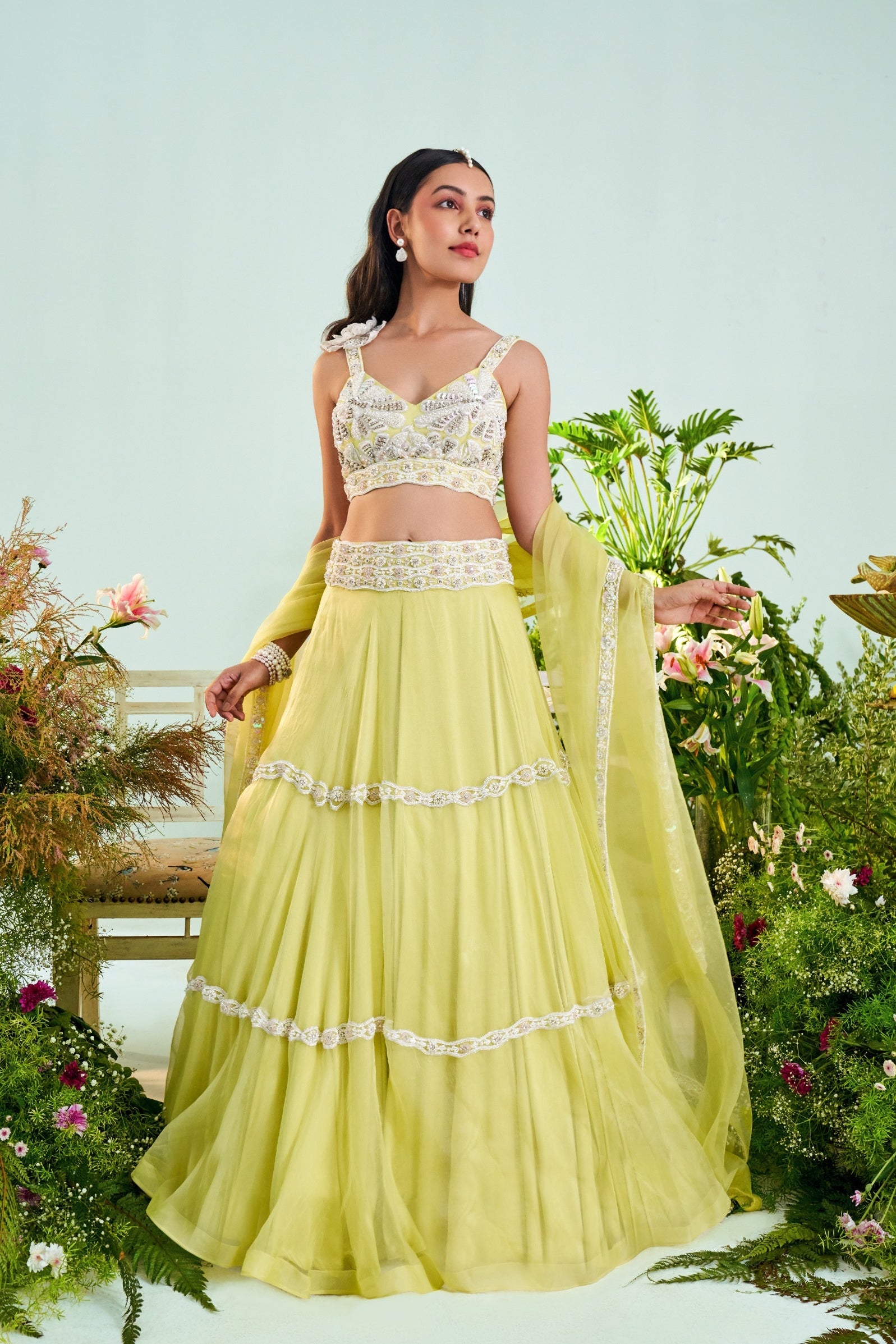 Sophia – ivory organza lehenga, bisouNYC