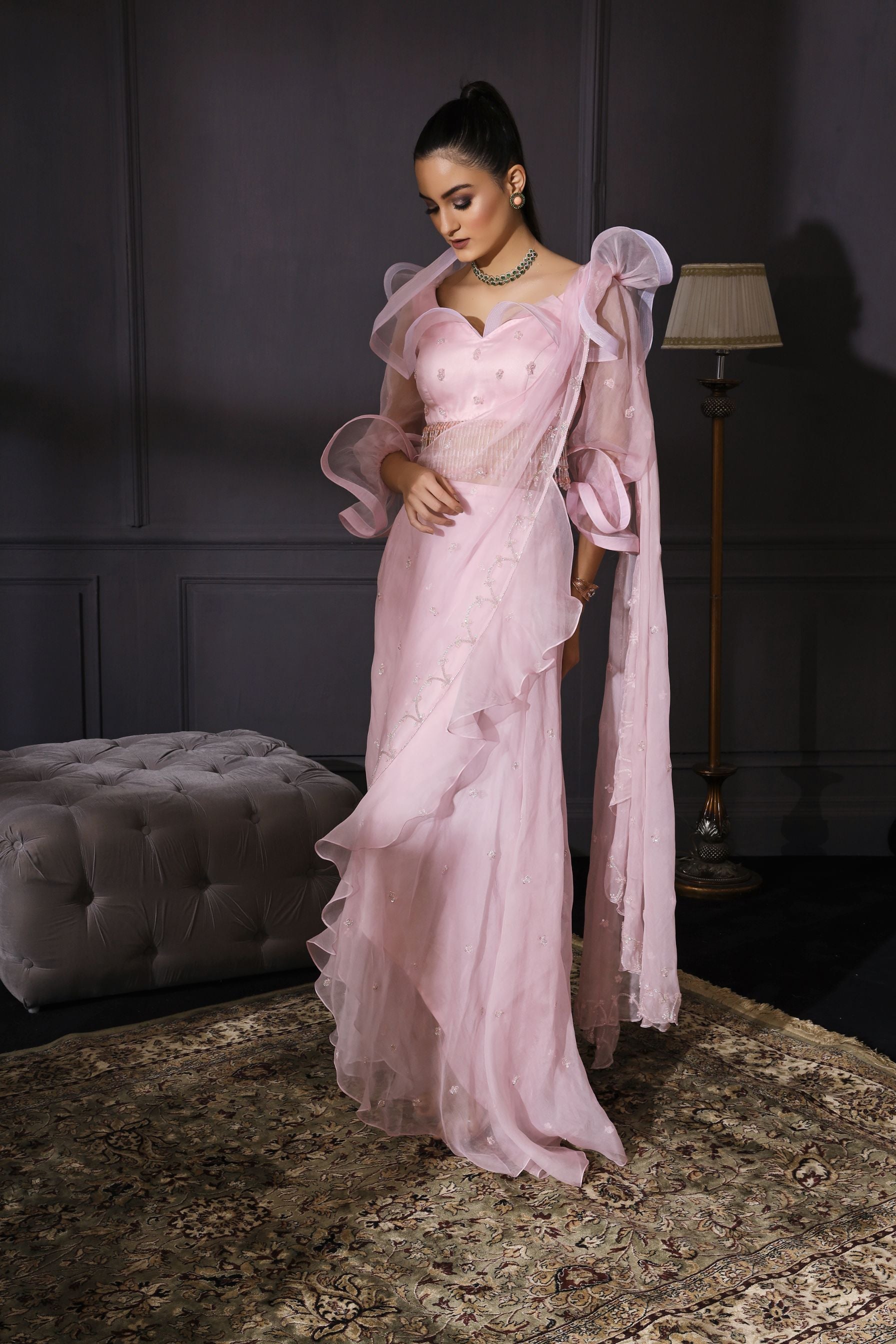 Suhani – pink organza saree, bisouNYC