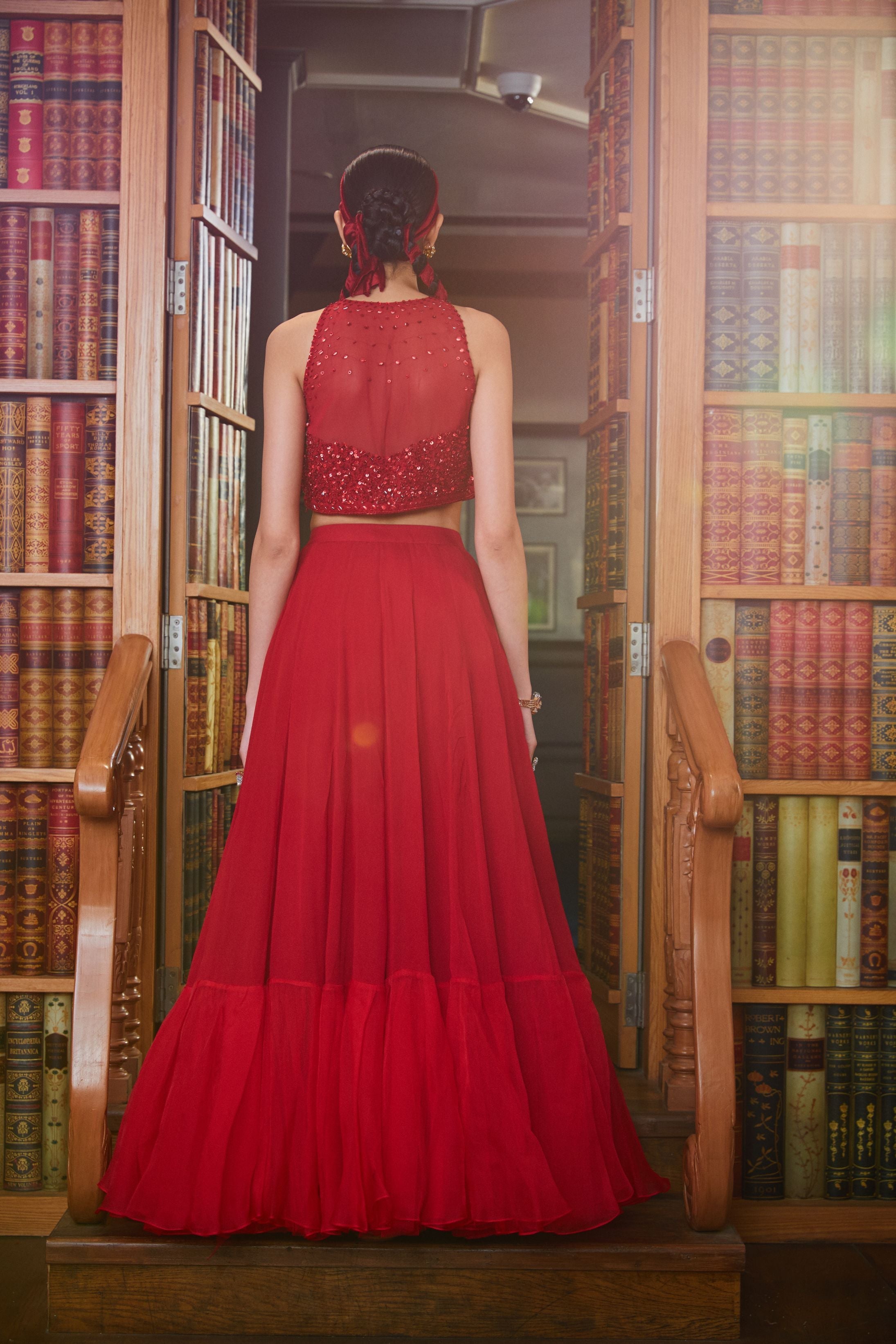 Suhasna – red organza lehenga, bisouNYC