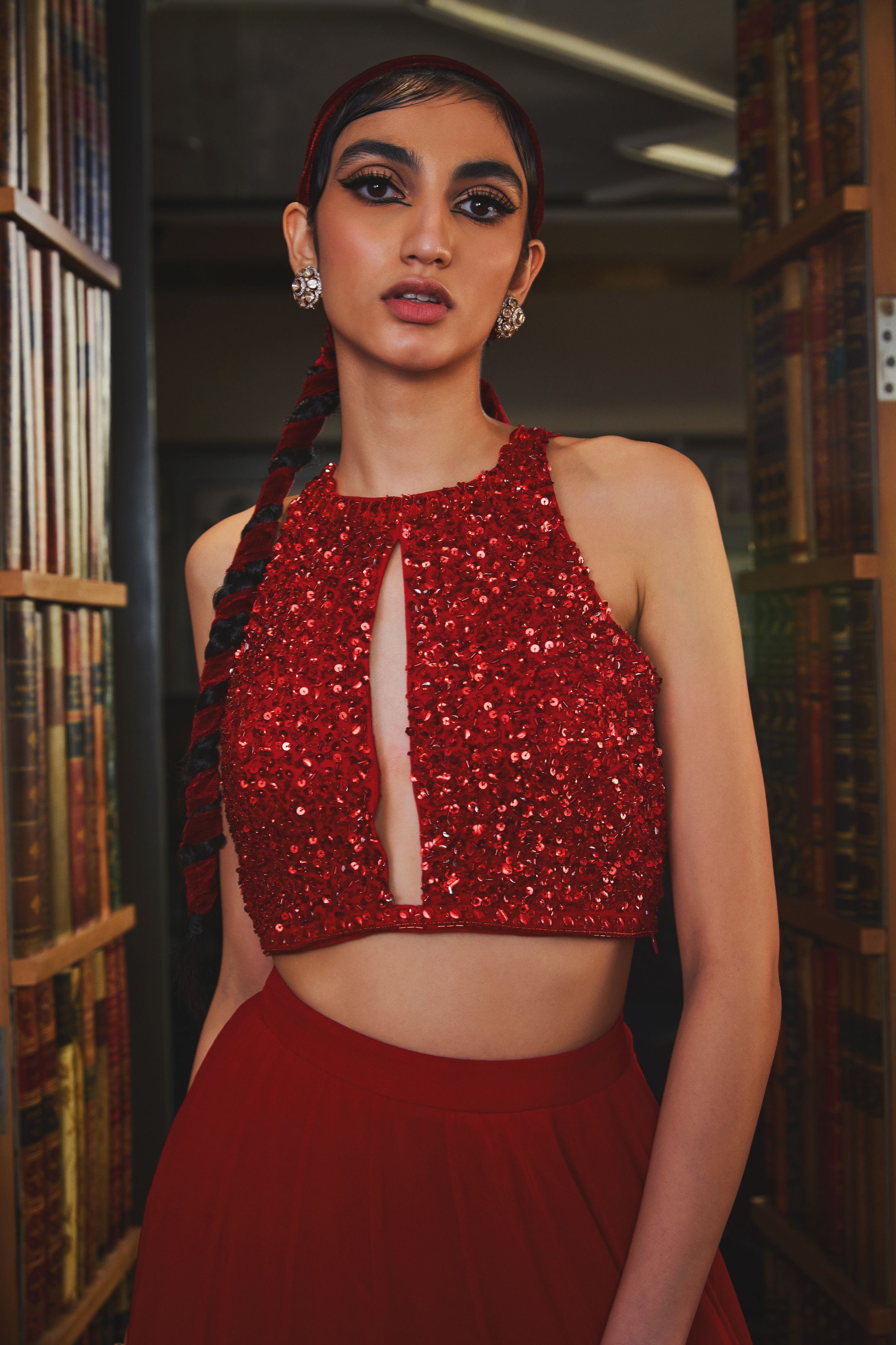 Suhasna – red organza lehenga, bisouNYC