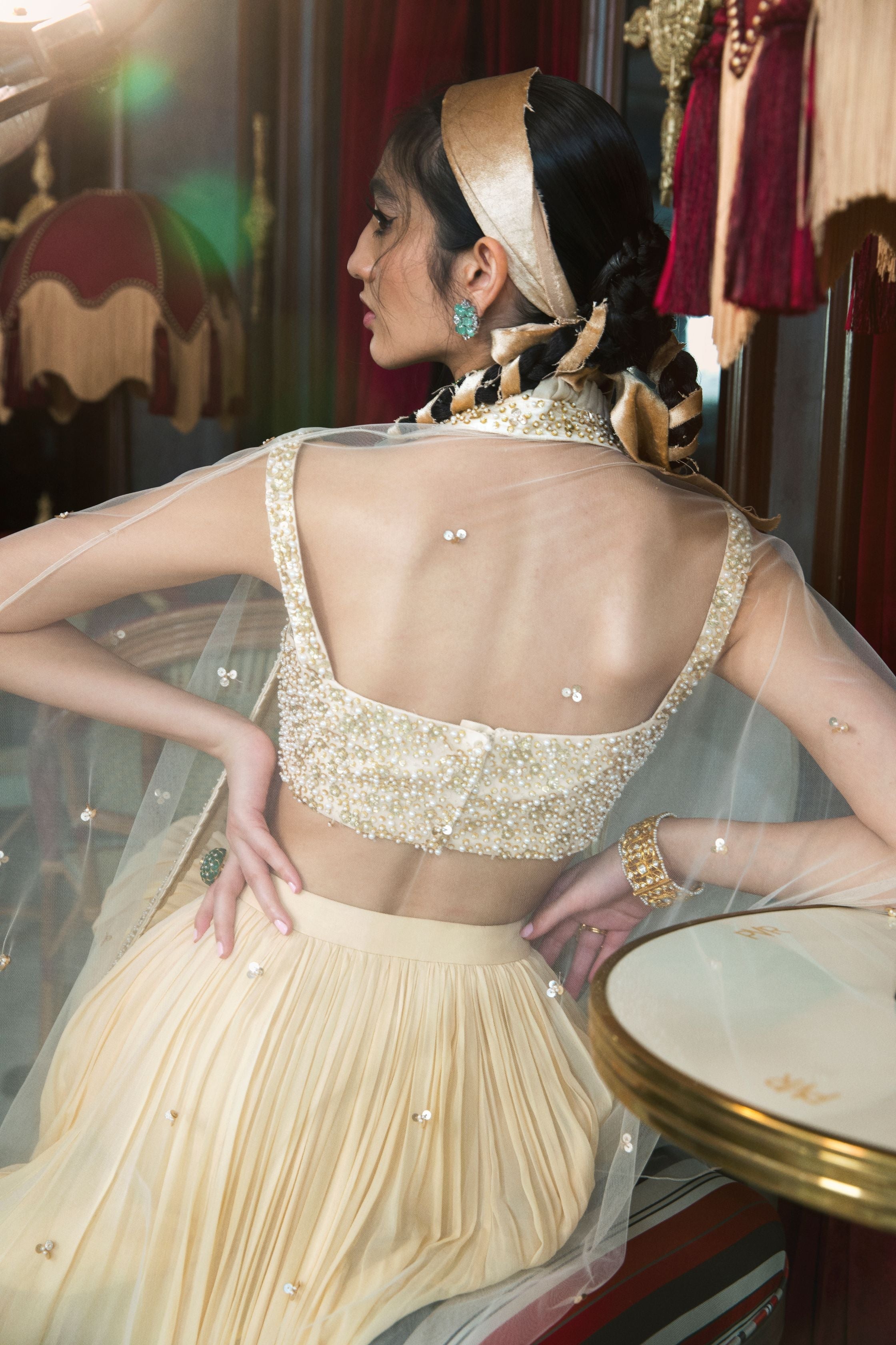 Supriya – ivory georgette lehenga, bisouNYC