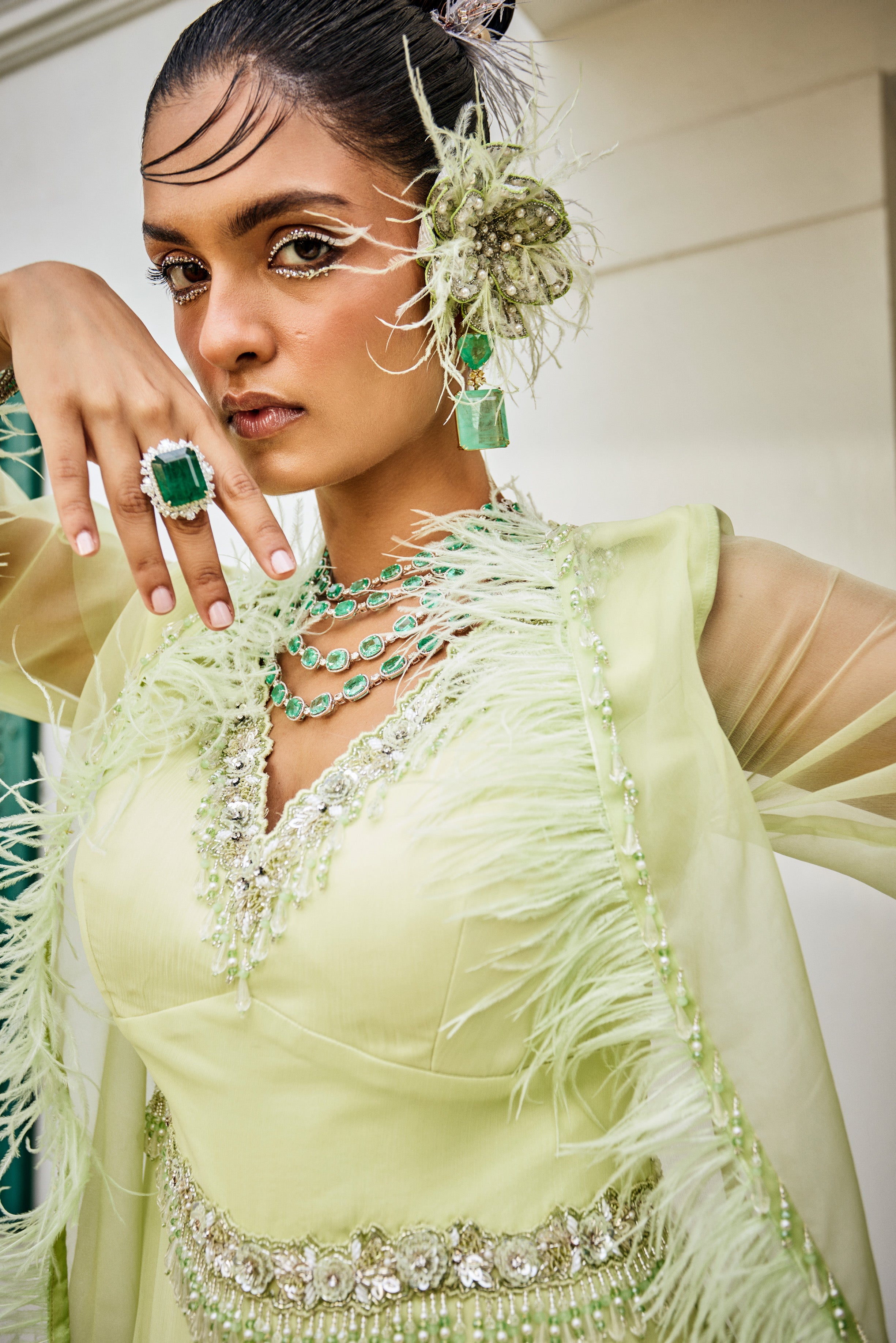 Sylvie – green chiffon suit, bisouNYC