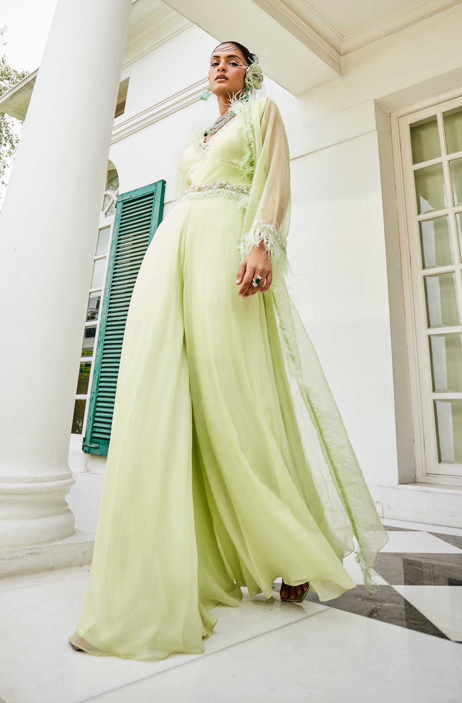 Sylvie – green chiffon suit, bisouNYC