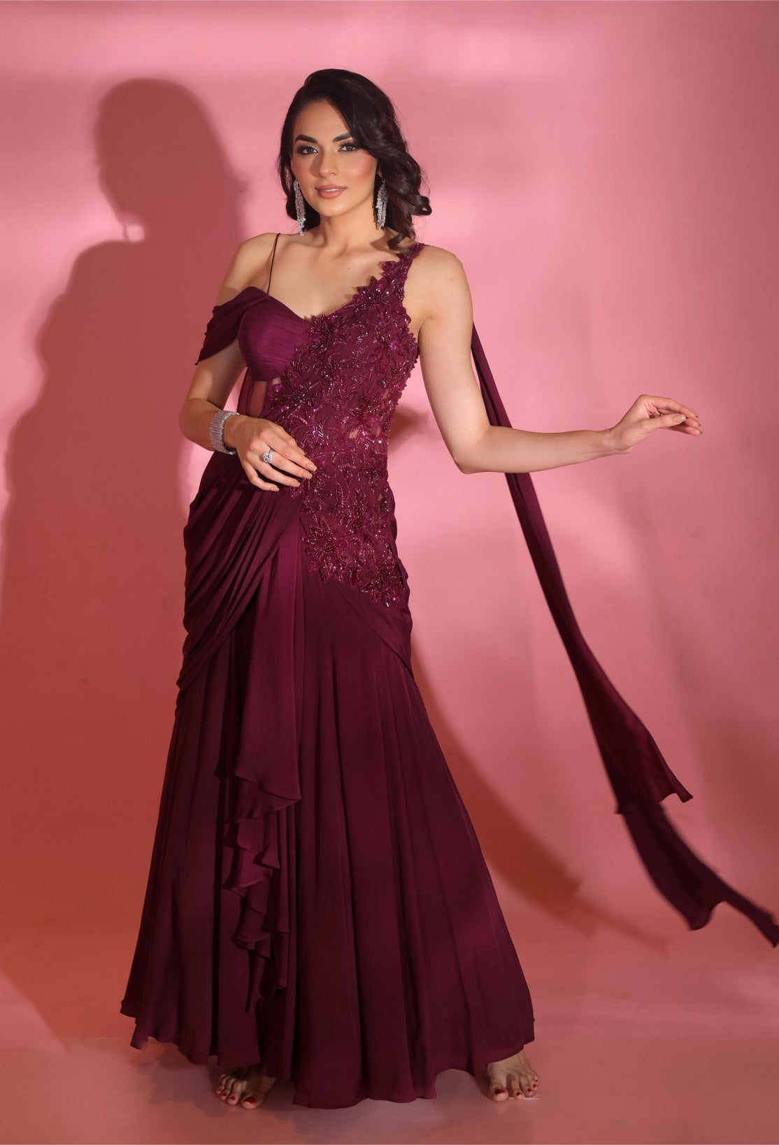 Thea – wine crepe lehenga, bisouNYC