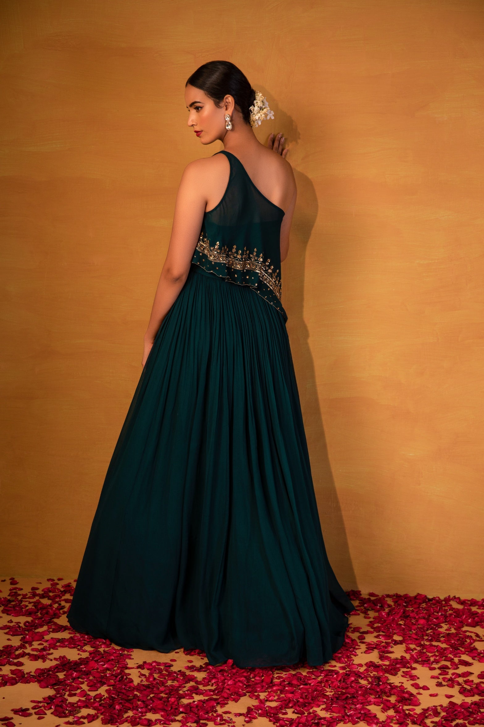 Tina – emerald georgette lehenga, bisouNYC