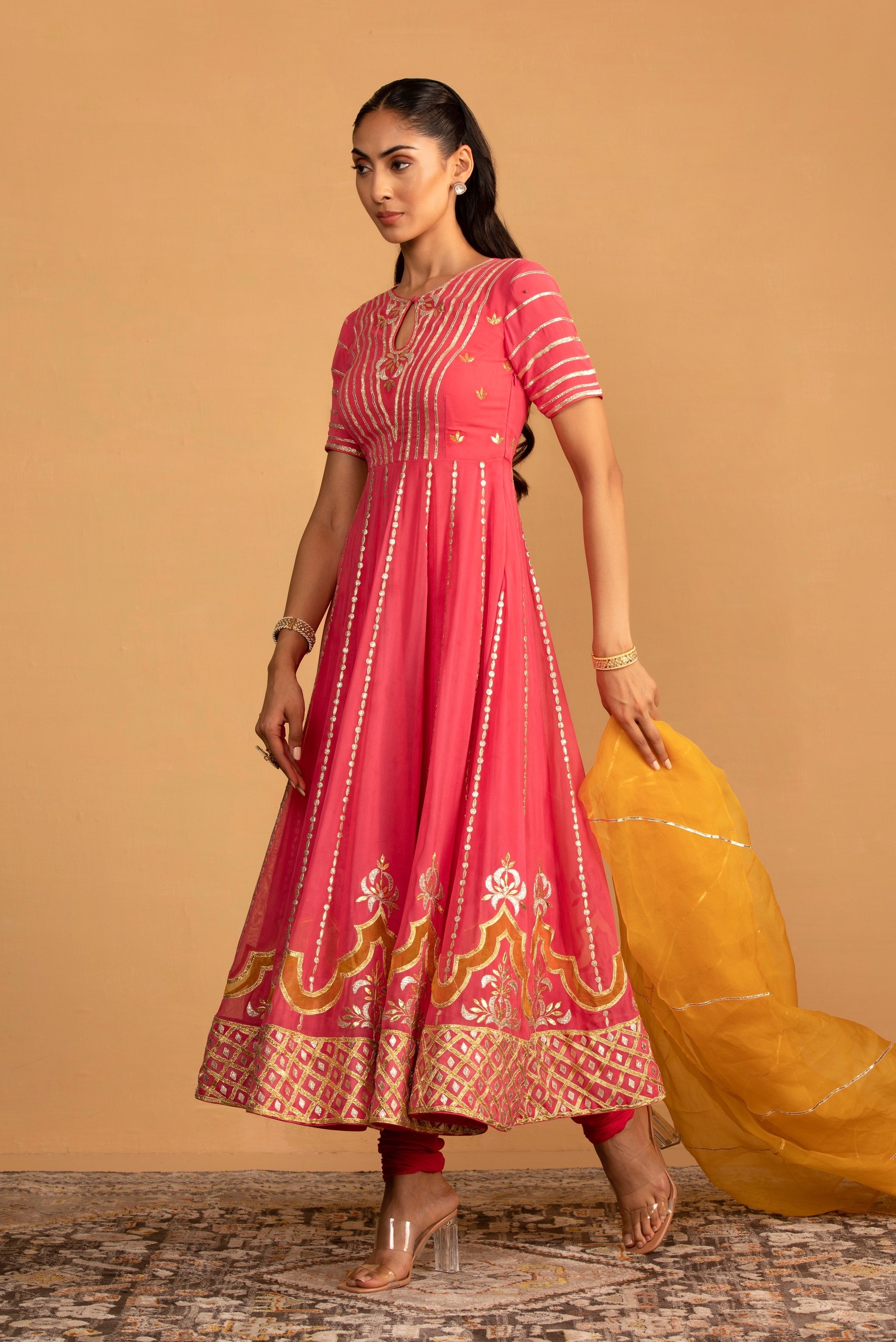 Trisha – peach organza suit, bisouNYC