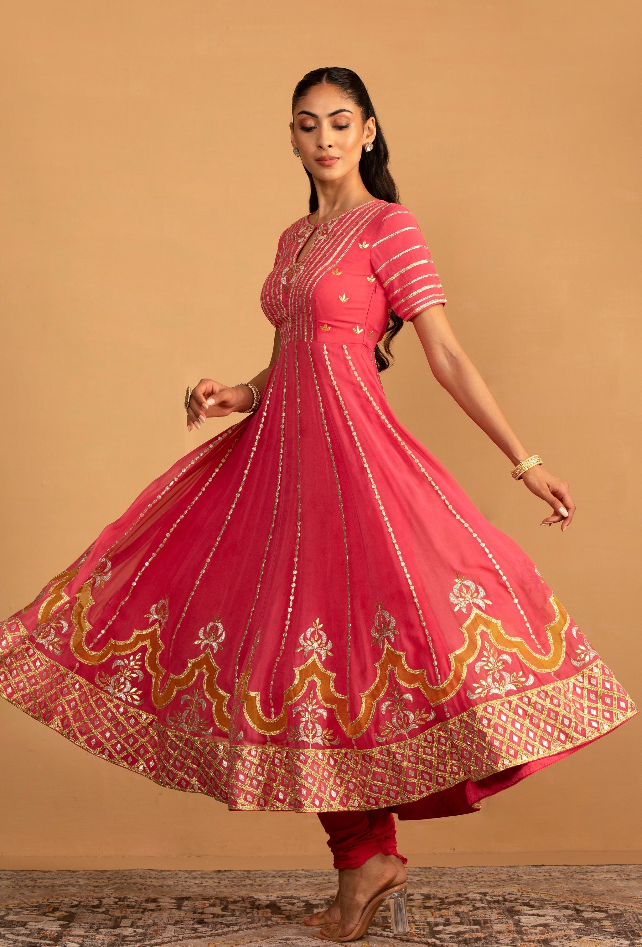 Trisha – peach organza suit, bisouNYC