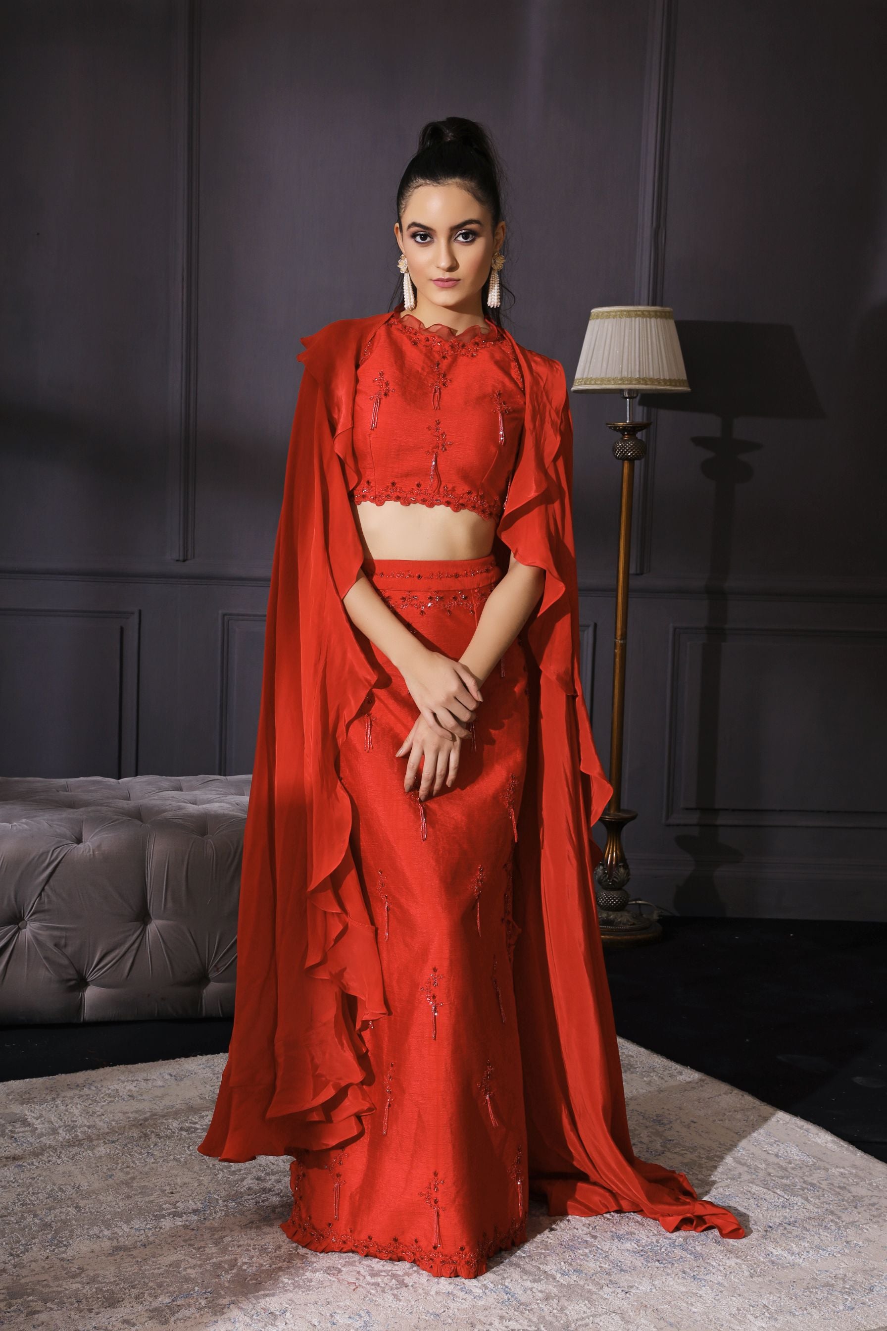 Urvashi – red silk outfit, bisouNYC