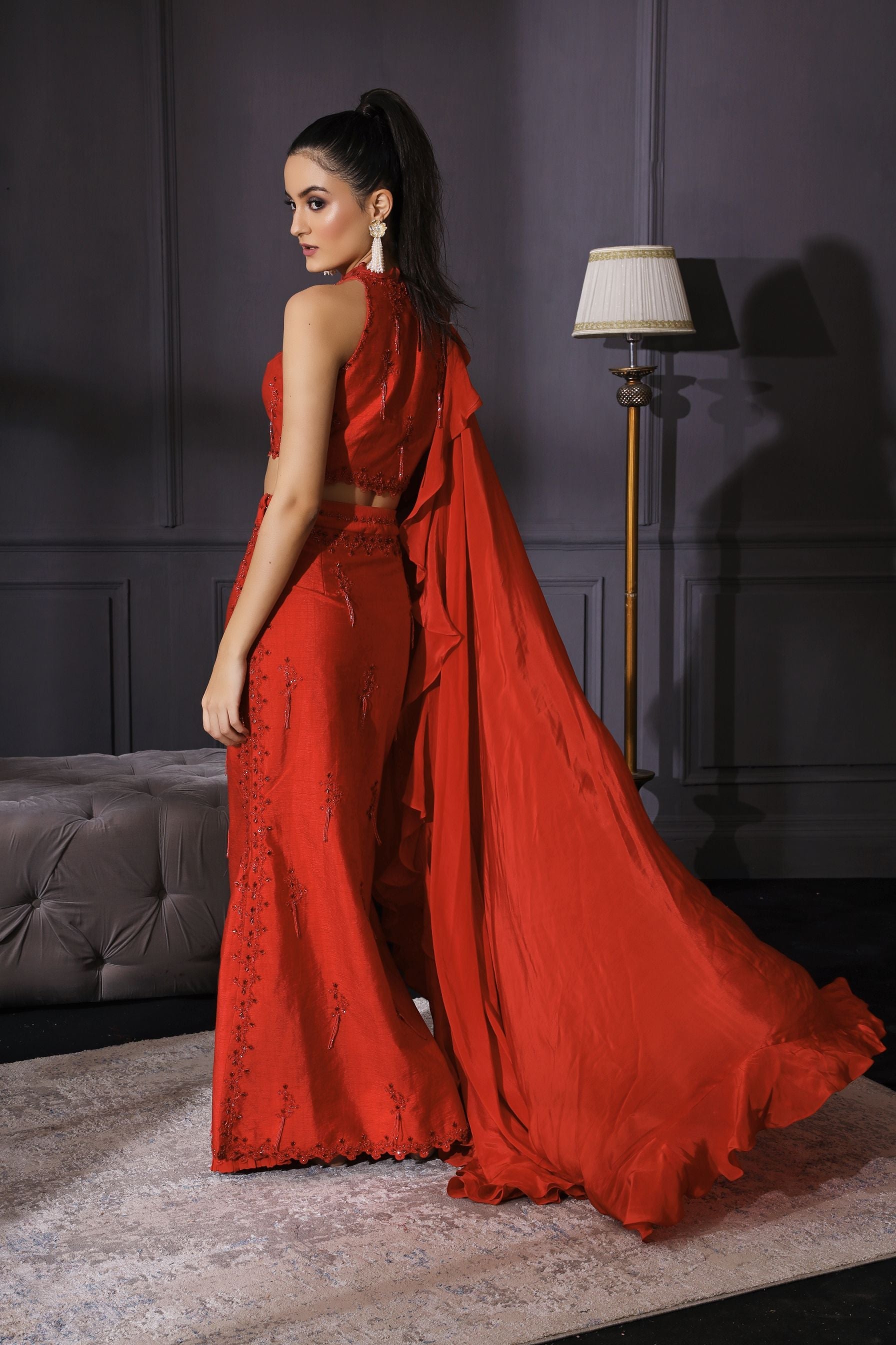 Urvashi – red silk outfit, bisouNYC