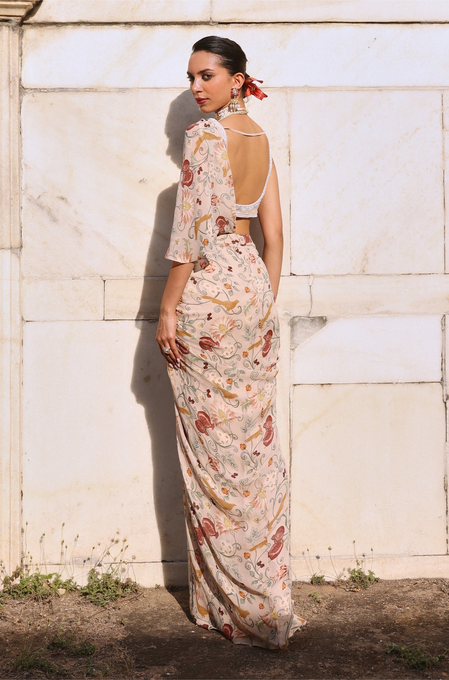Usha – blush georgette saree, bisouNYC