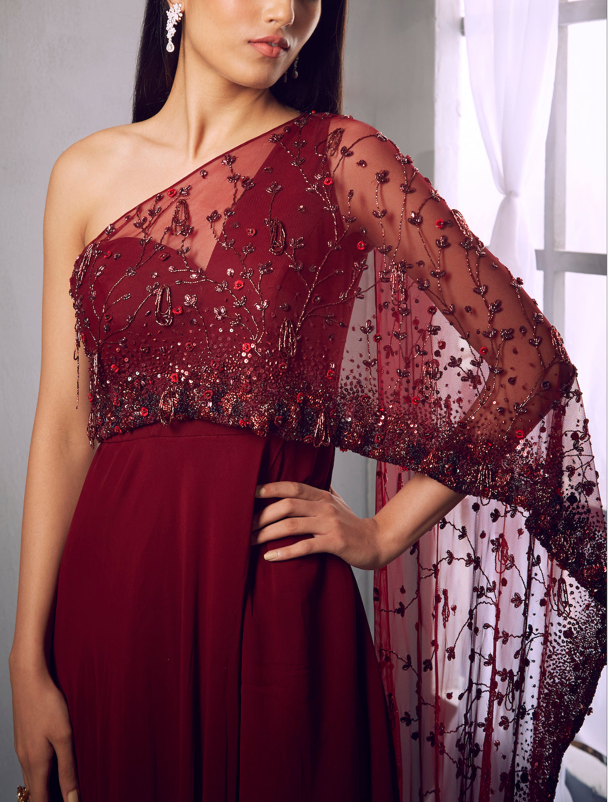 Vermilion – maroon net suit, bisouNYC
