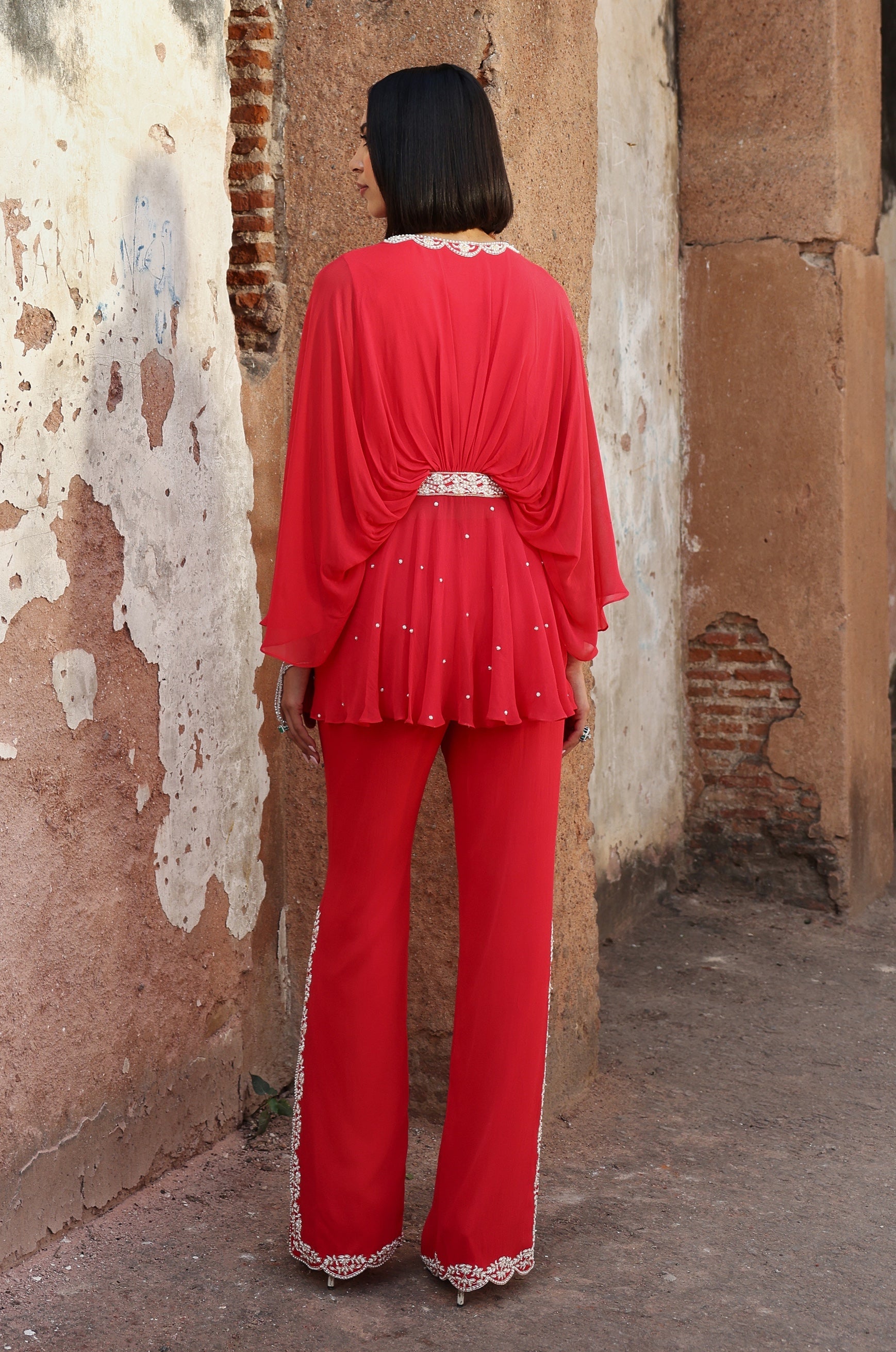 Vidhi – coral georgette suit, bisouNYC