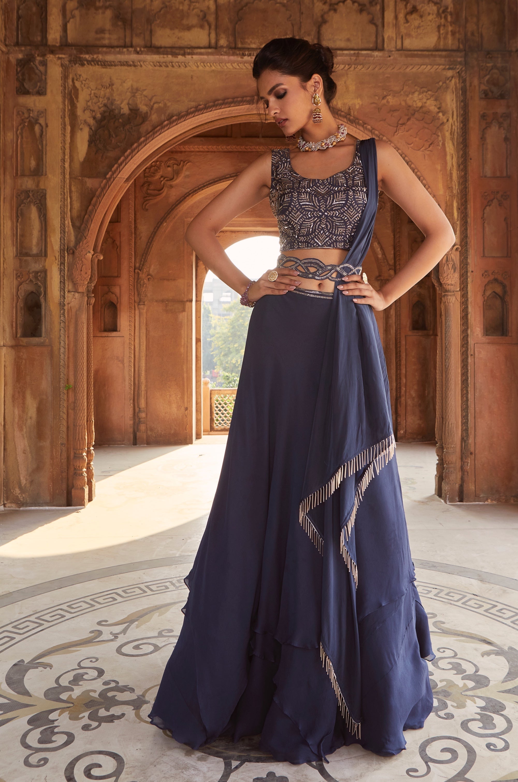 Zaina – navy georgette lehenga, bisouNYC