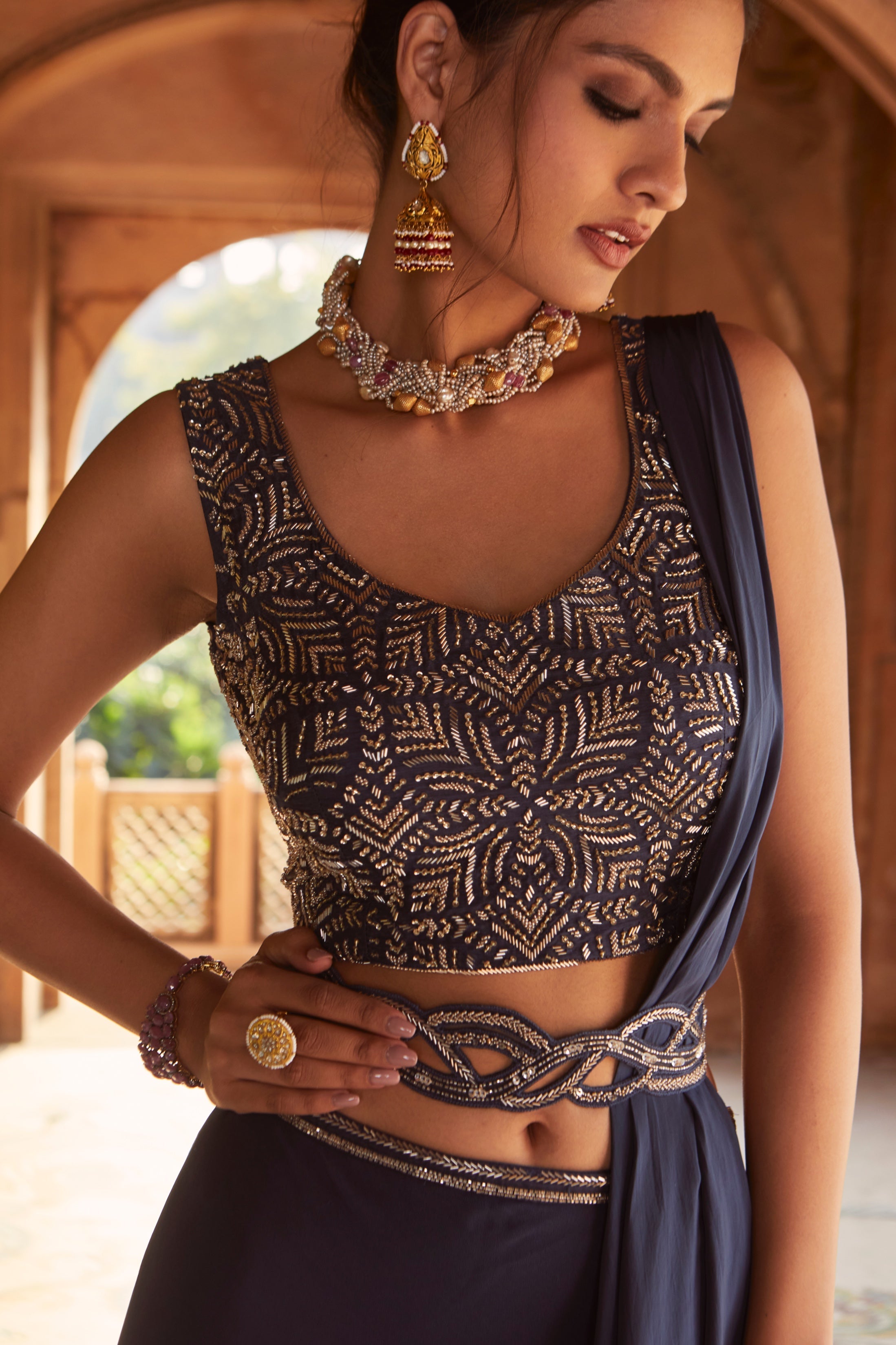 Zaina – navy georgette lehenga, bisouNYC