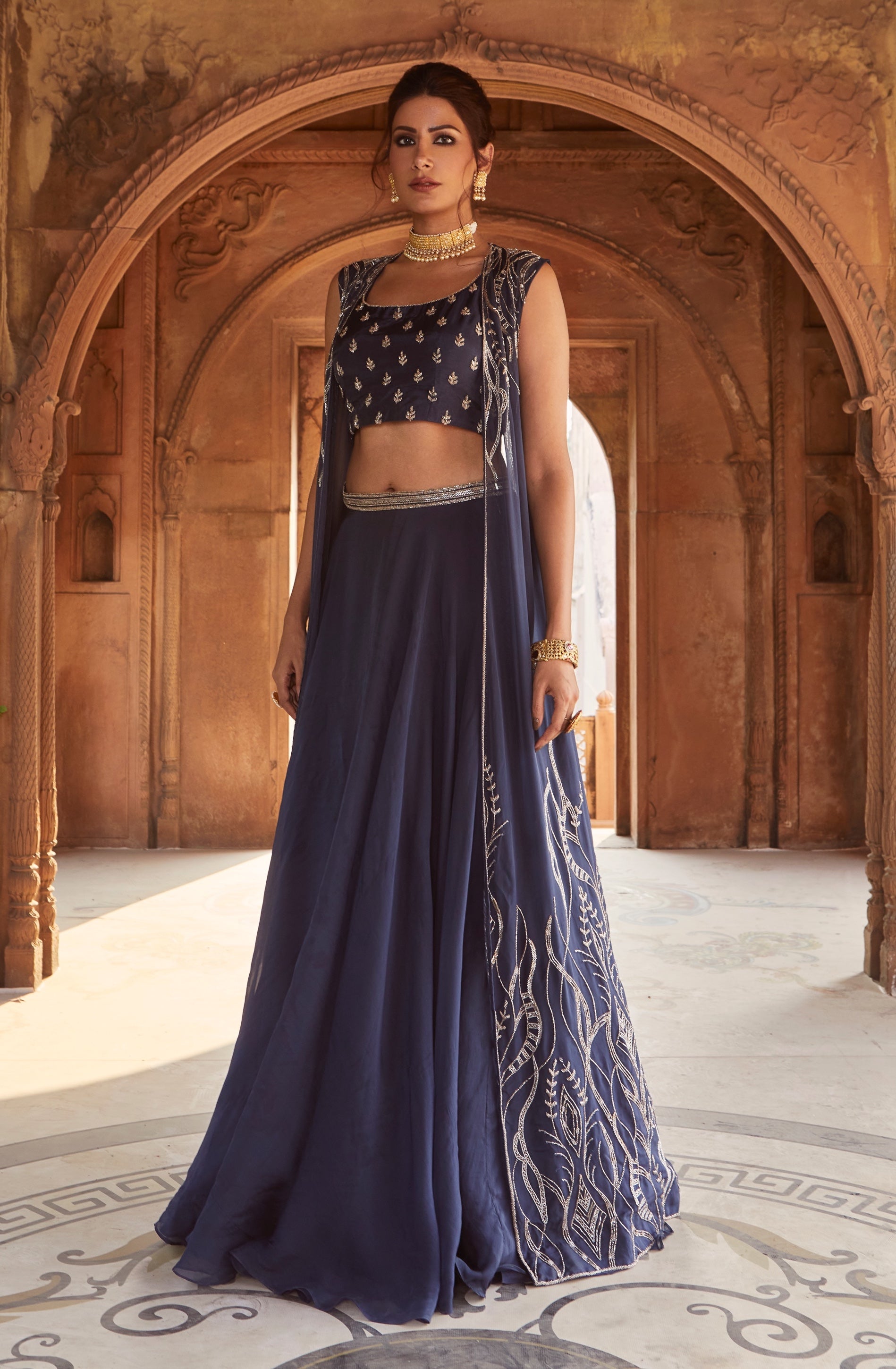 Zea – navy georgette lehenga, bisouNYC