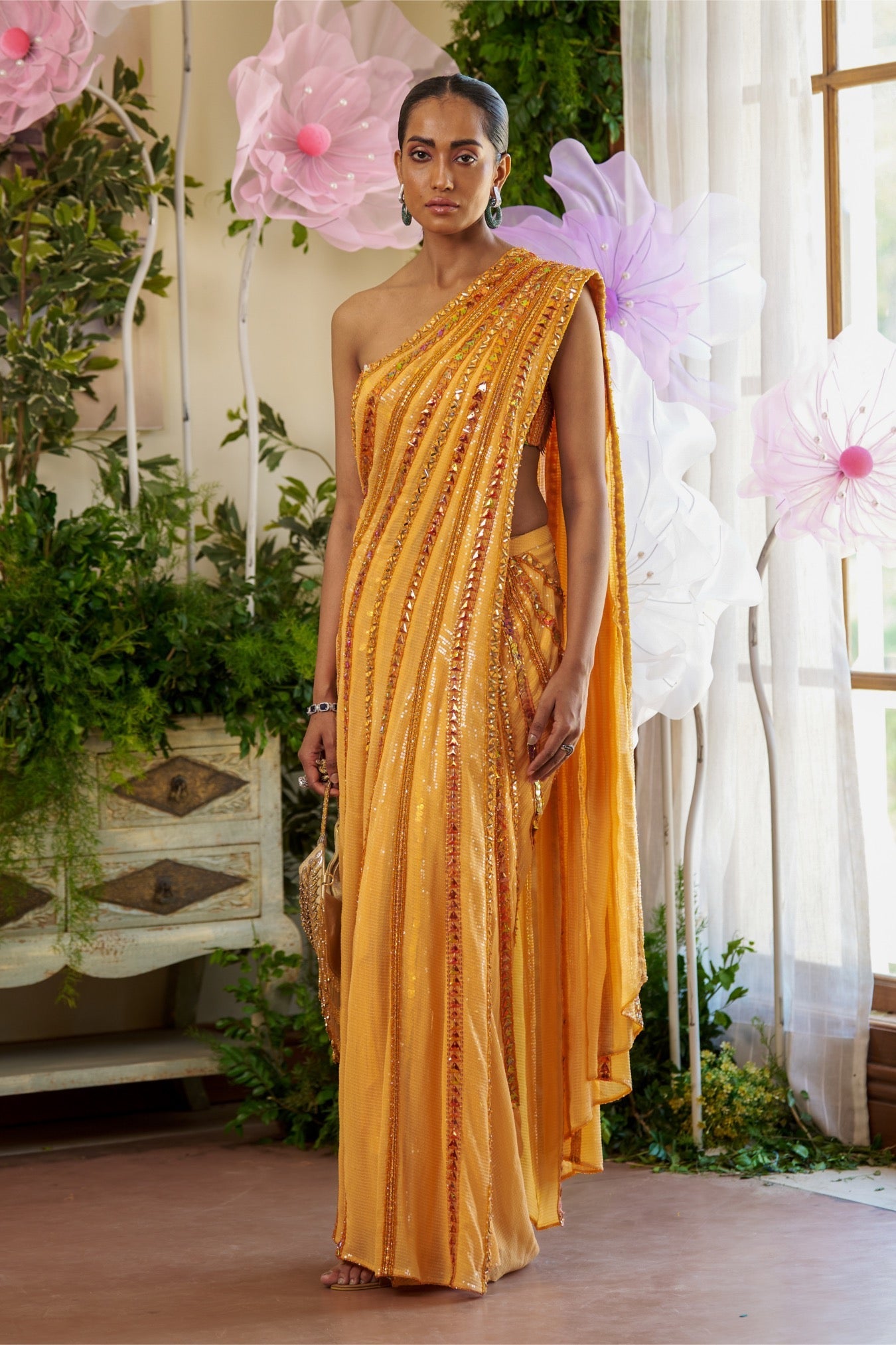Zia – orange net saree, bisouNYC