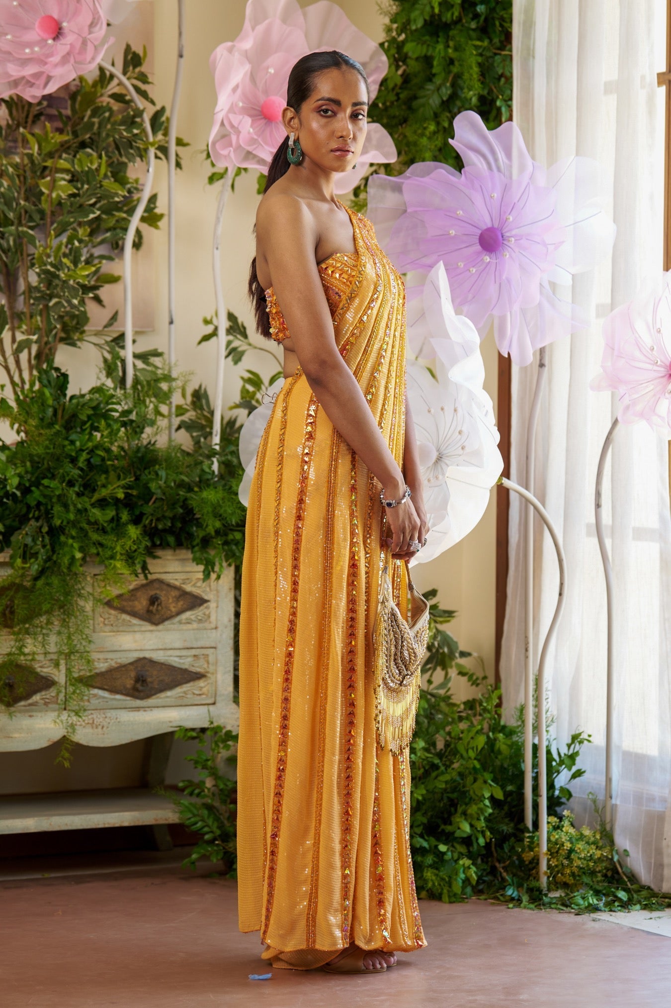 Zia – orange net saree, bisouNYC