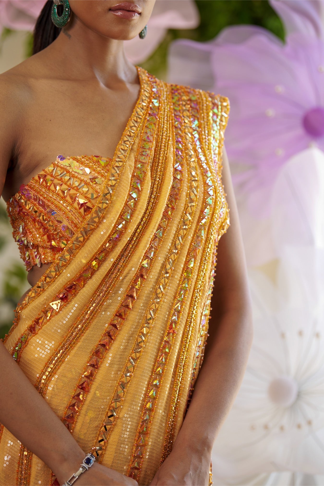Zia – orange net saree, bisouNYC